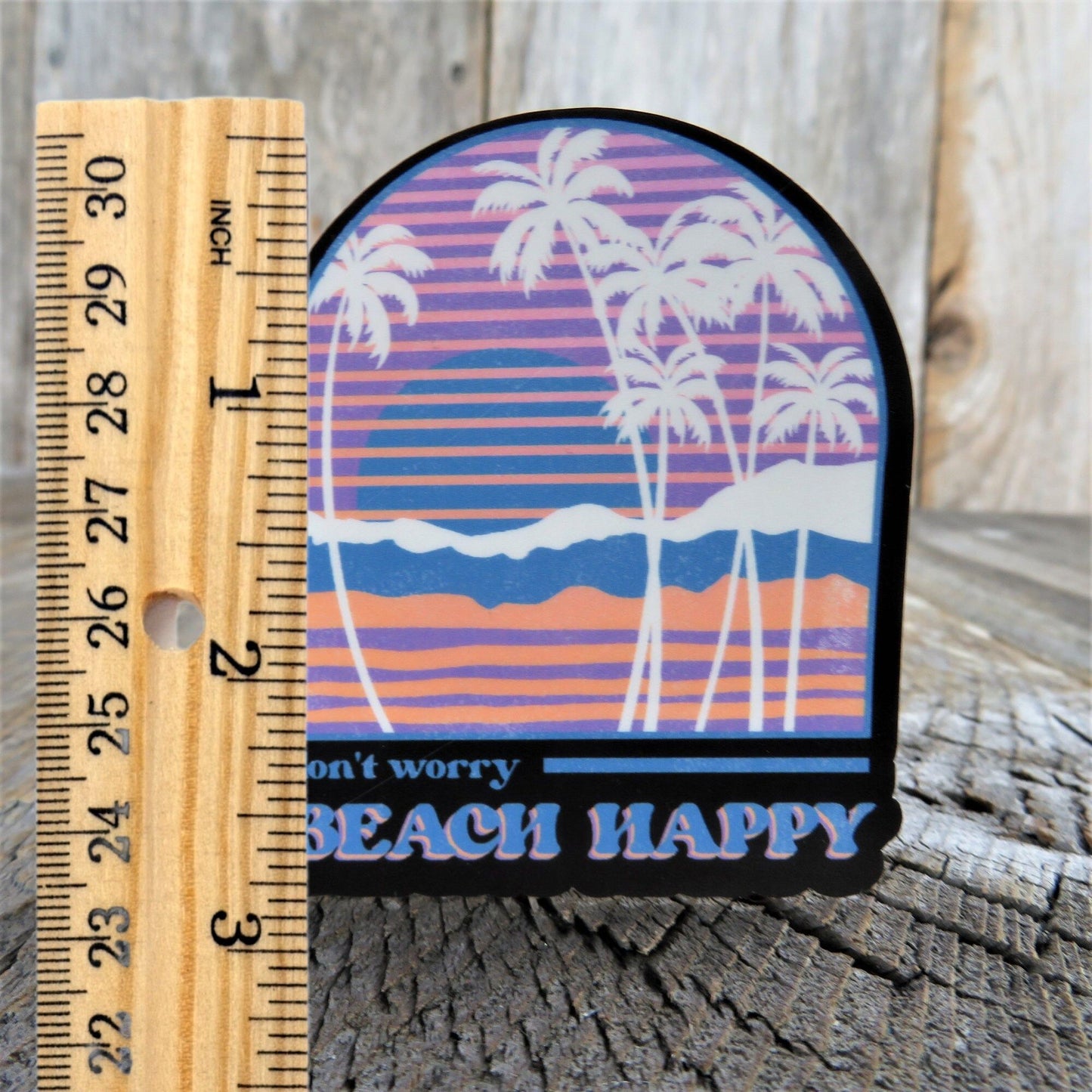 Don't Worry Beach Happy Sticker Summer Ocean Retro Colored Decal Palm Tree Waterproof Souvenir Car Water Bottle Laptop