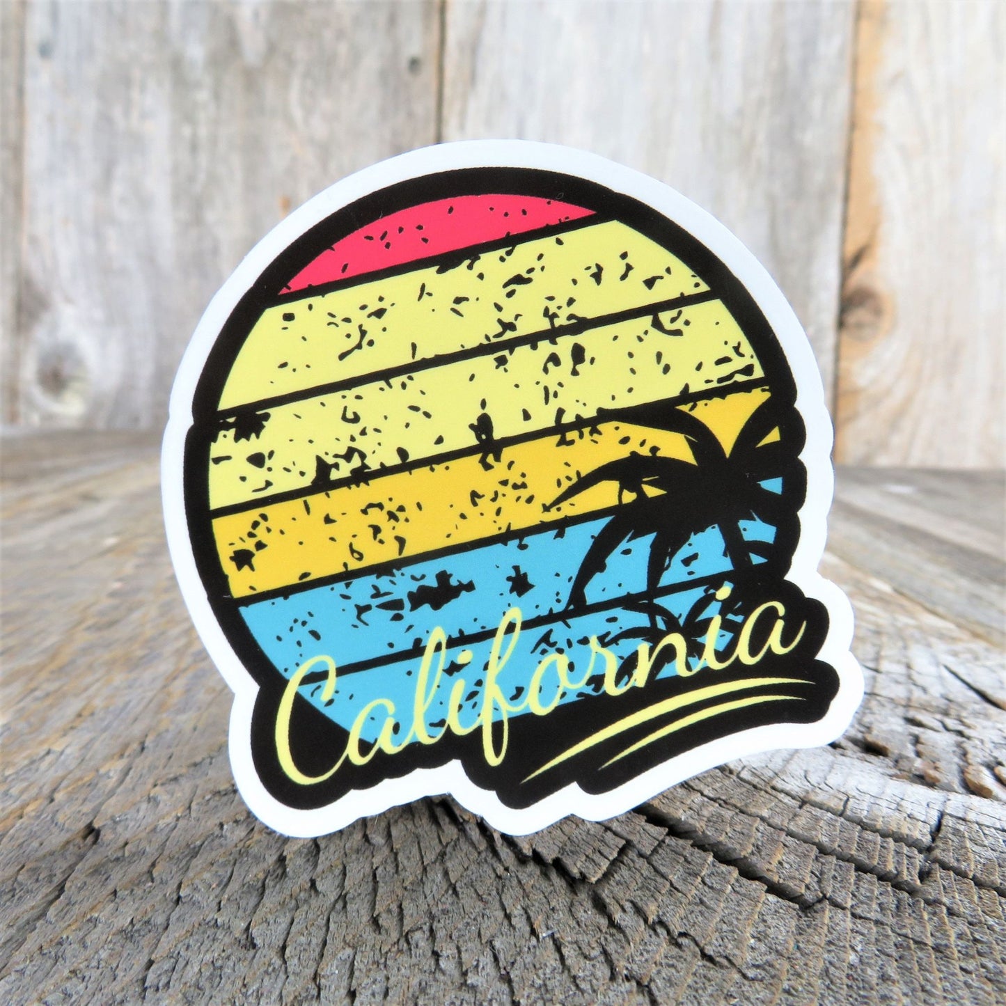 Retro California Sticker Sunset Muli-Colored Palm Trees Waterproof Travel Souvenir Water Bottle Laptop