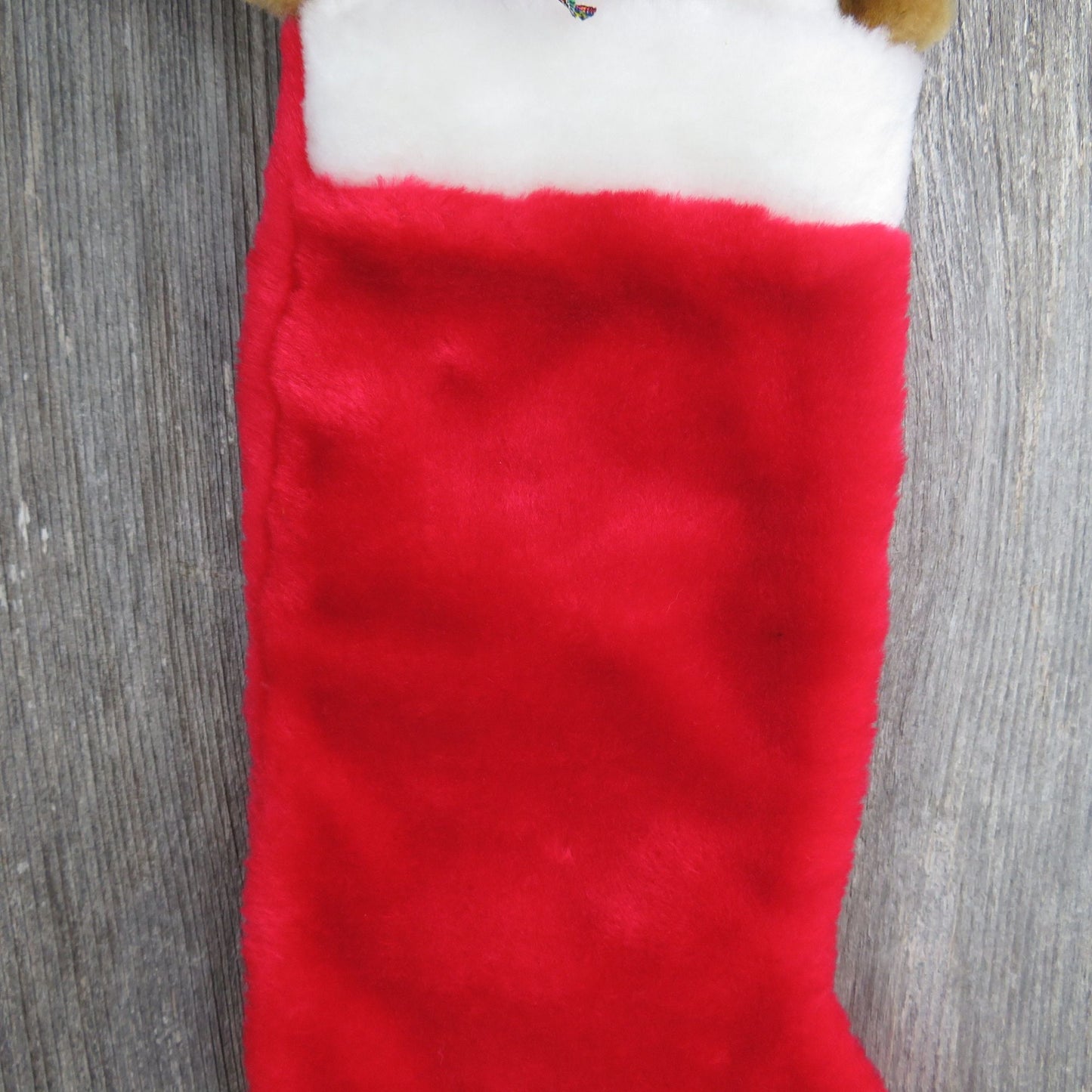 Vintage Teddy Bear Plush Stocking Brown Santa Hat Small Bow Mittens