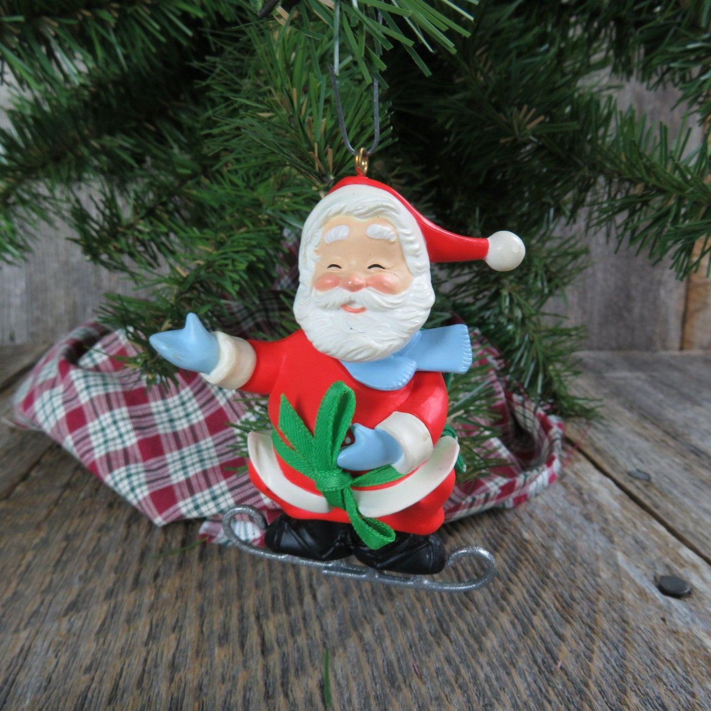 Vintage Santa Ice Skates Ornament Soft Landing Hallmark Christmas 1988