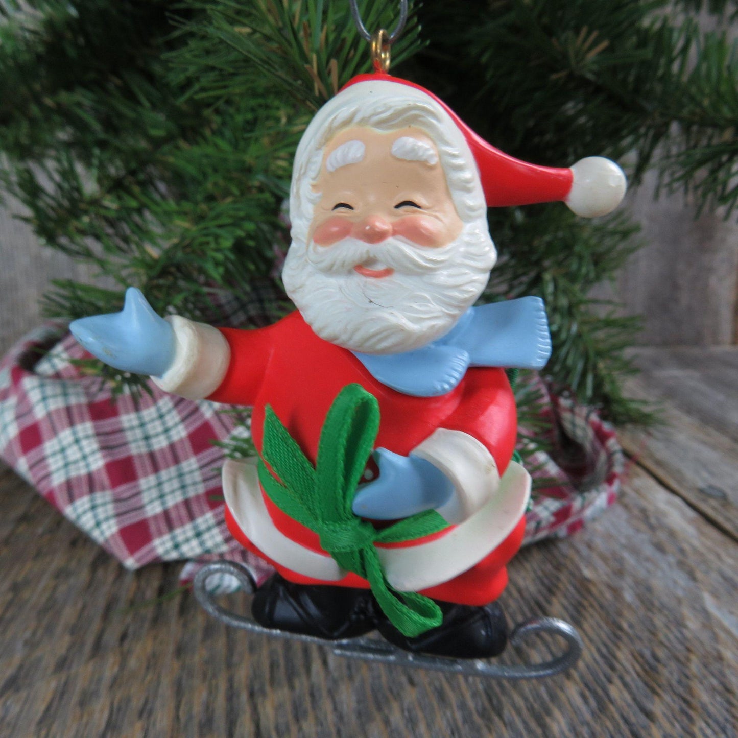 Vintage Santa Ice Skates Ornament Soft Landing Hallmark Christmas 1988