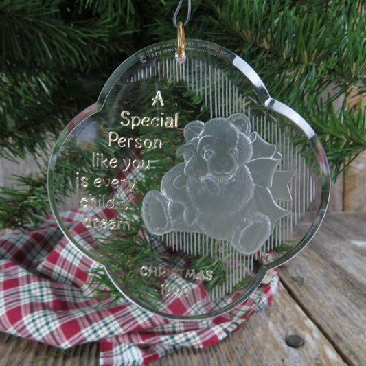 Vintage Clear Teddy Bear Ornament Child Care Giver Acrylic Hallmark 1990 Special Person Christmas