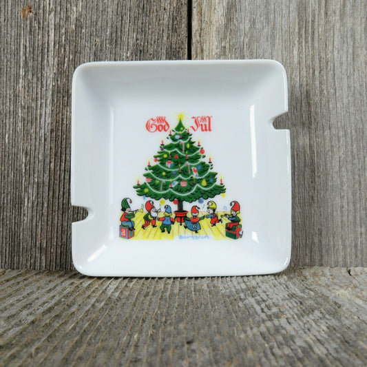 Vintage Christmas Ashtray Dish Berggren "GOD JUL"  Dish Bowl Ashtray Relish Tree Elves