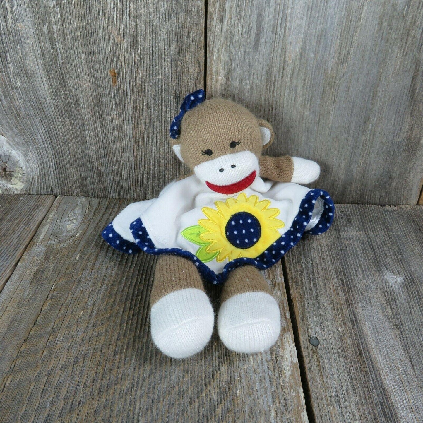 Sock Monkey Sunflower Lovey Security Blanket Plush Lovie Girl Blue Baby Starters Stuffed Animal