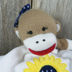 Sock Monkey Sunflower Lovey Security Blanket Plush Lovie Girl Blue Baby Starters Stuffed Animal