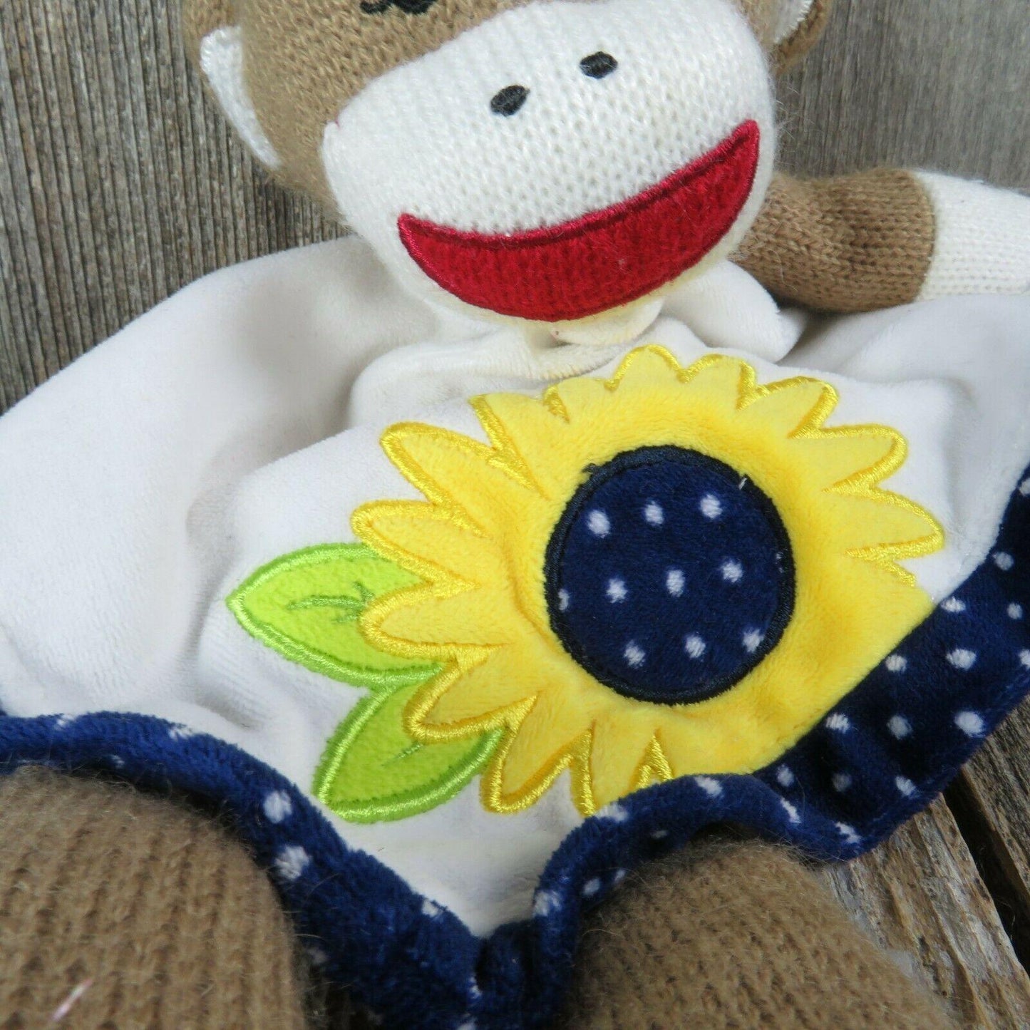 Sock Monkey Sunflower Lovey Security Blanket Plush Lovie Girl Blue Baby Starters Stuffed Animal