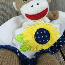 Load image into Gallery viewer, Sock Monkey Sunflower Lovey Security Blanket Plush Lovie Girl Blue Baby Starters Stuffed Animal