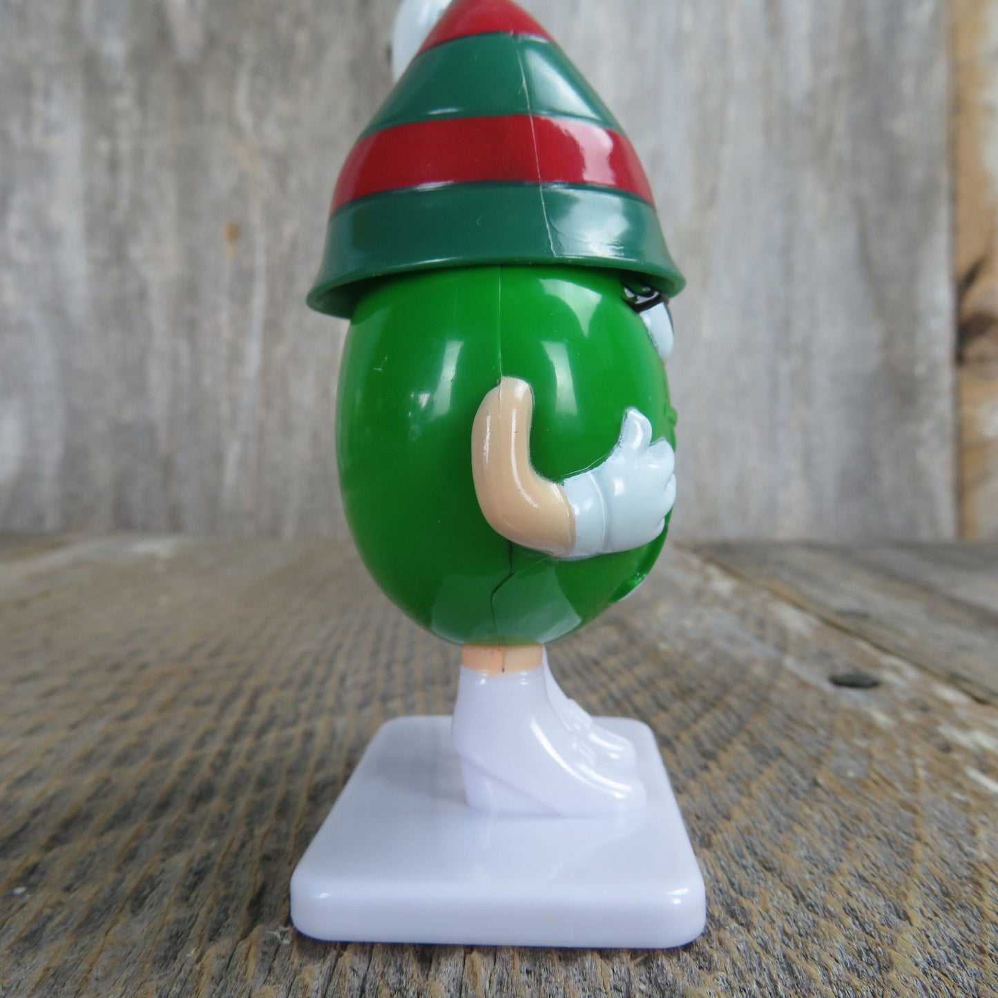 Vintage Green M&M Striped Santa Hat Figurine Mars Candy Tube Christmas