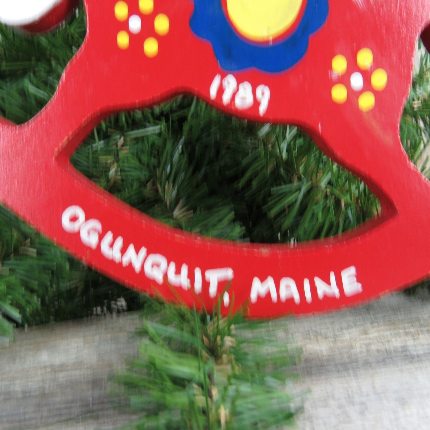 Vintage Rocking Horse Ogunquit Maine Wood Ornament Christmas Red Wooden Souvenir Tourist