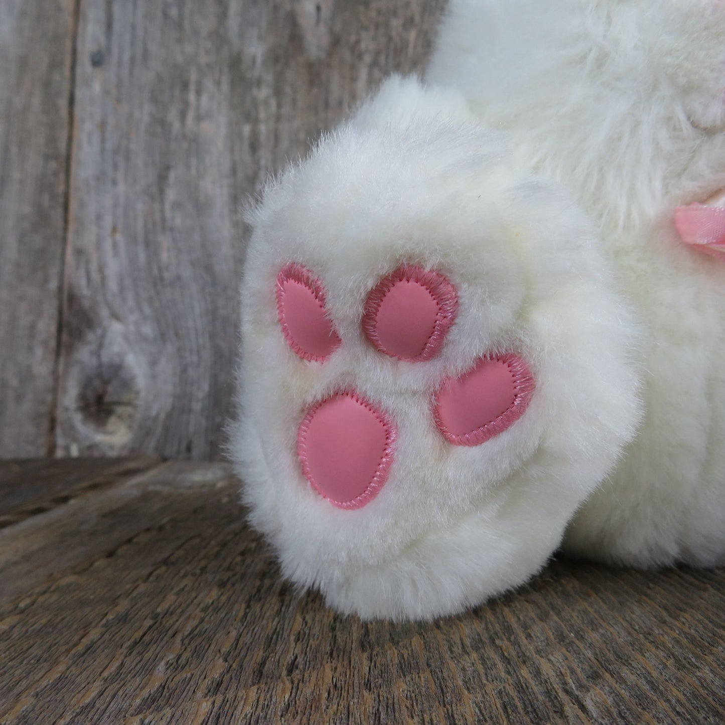 White Bunny Plush Rabbit Pink Feet Flocked Nose Stuffed Animal Cuddle Wit Easter 1992