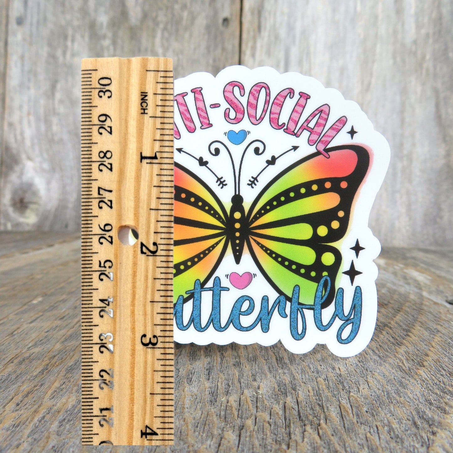 Anti-Social Butterfly Sticker Bright Rainbow Colors Waterproof Funny Sarcastic Sayings Introverts