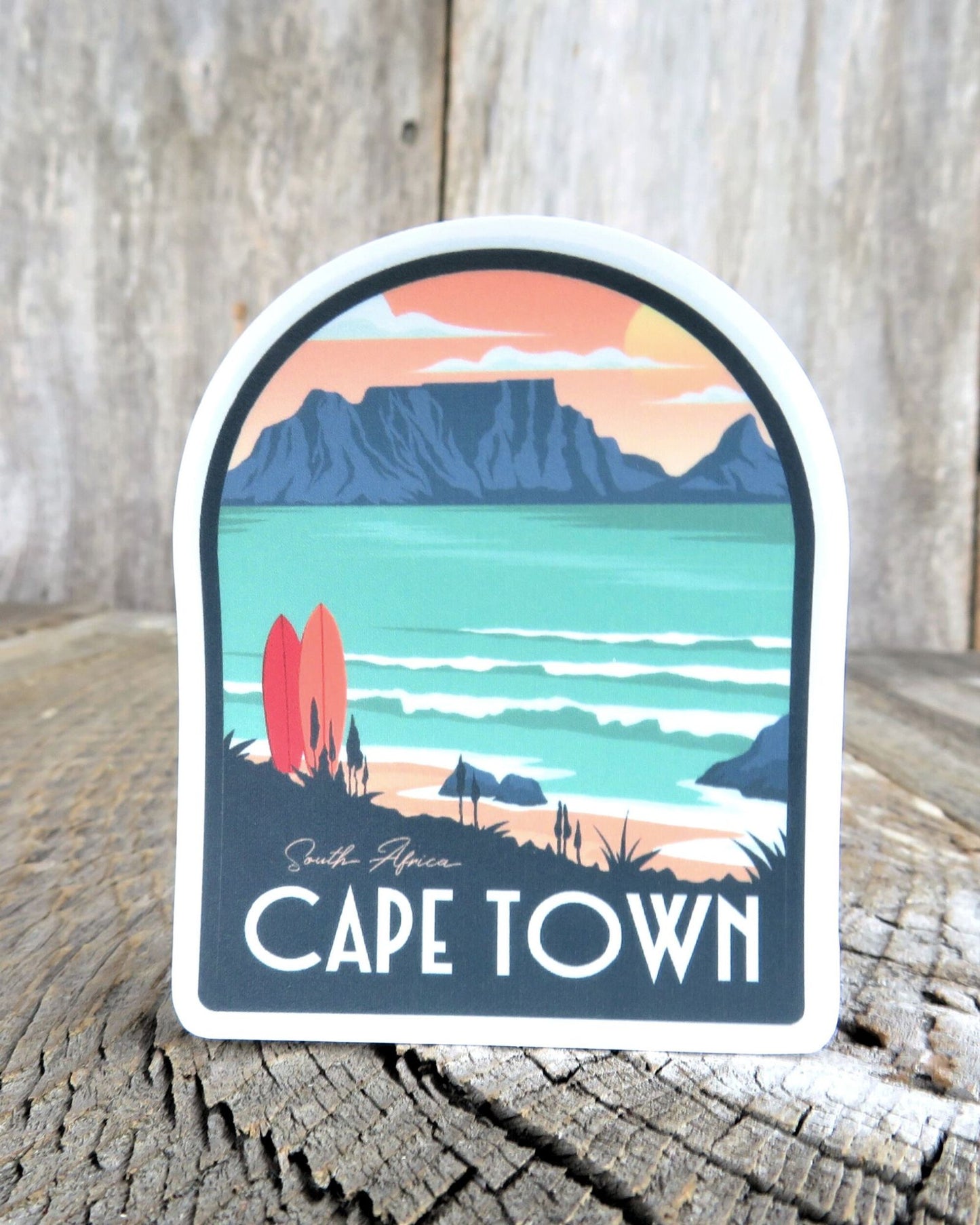 Table Mountain Cape Town Sticker South Africa Coast Retro Color Waterproof Travel Souvenir Water Bottle Laptop