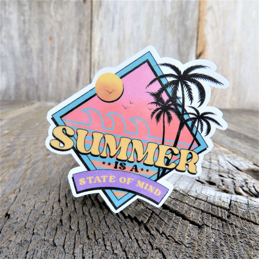Summer is a State of Mind Sticker Ocean Retro Colored Decal Palm Tree Waterproof Car Water Bottle Laptop