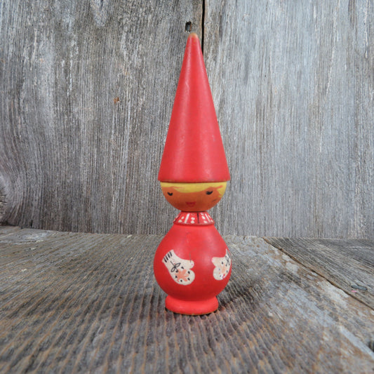 Vintage Wooden Gnome Figurine Christmas Mrs Claus Elf Oven Mitts Pointed Hat