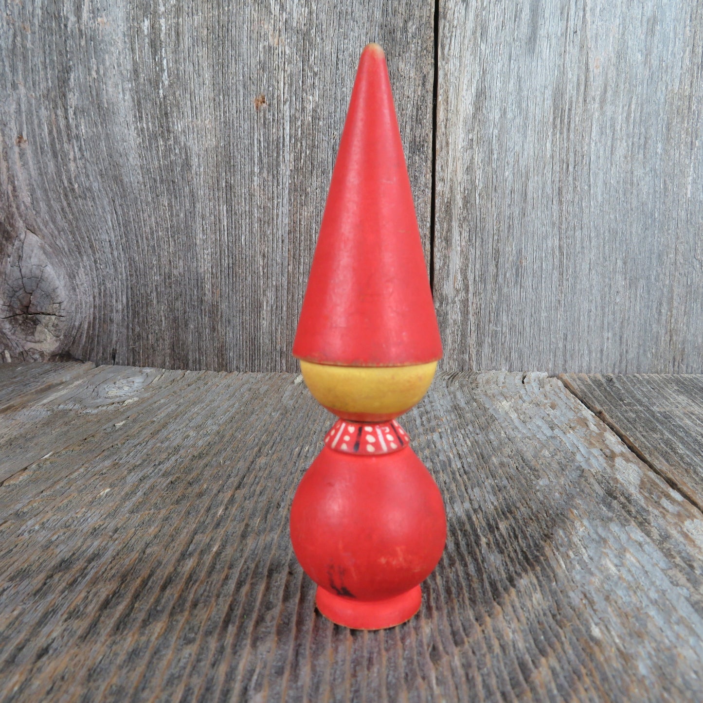 Vintage Wooden Gnome Figurine Christmas Mrs Claus Elf Oven Mitts Pointed Hat