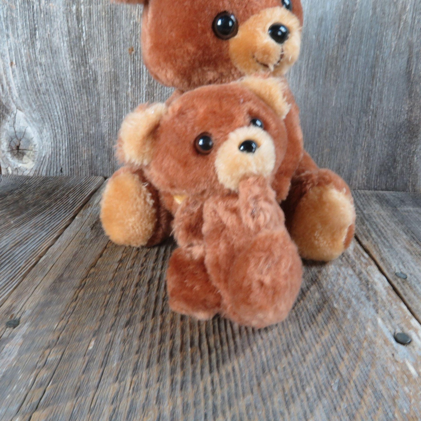 Vintage Mama Teddy Bear Plush Baby Cub Stuffed Animal Russ Hugging Brown Korea