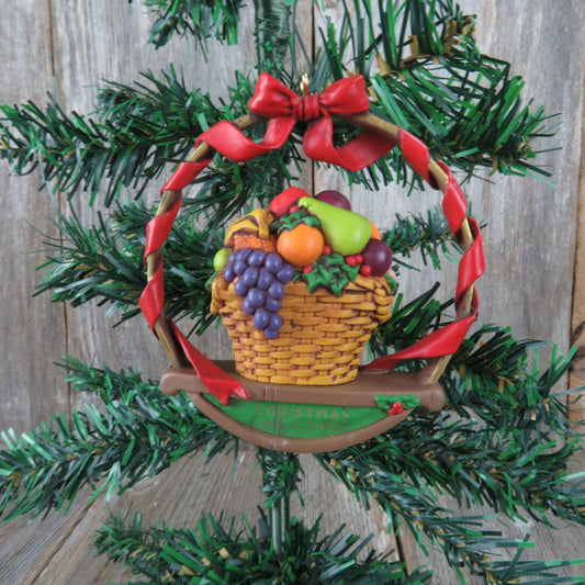 Vintage Welcome Fruit Basket Wreath Ornament Hallmark Plastic 1991 Christmas Welcome