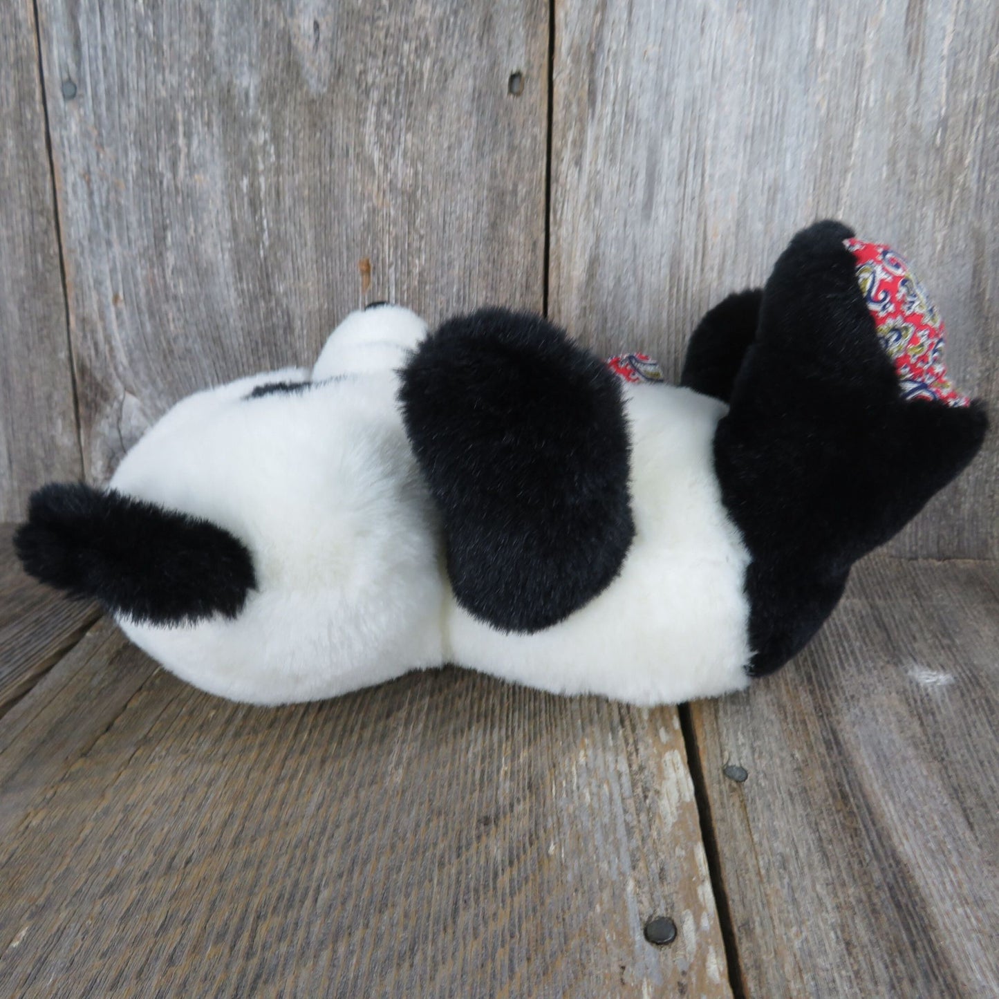 Vintage Panda Bear Tie Plush Red Paisley Pattern Fabric Ears Black White Dan Dee Stuffed Animal