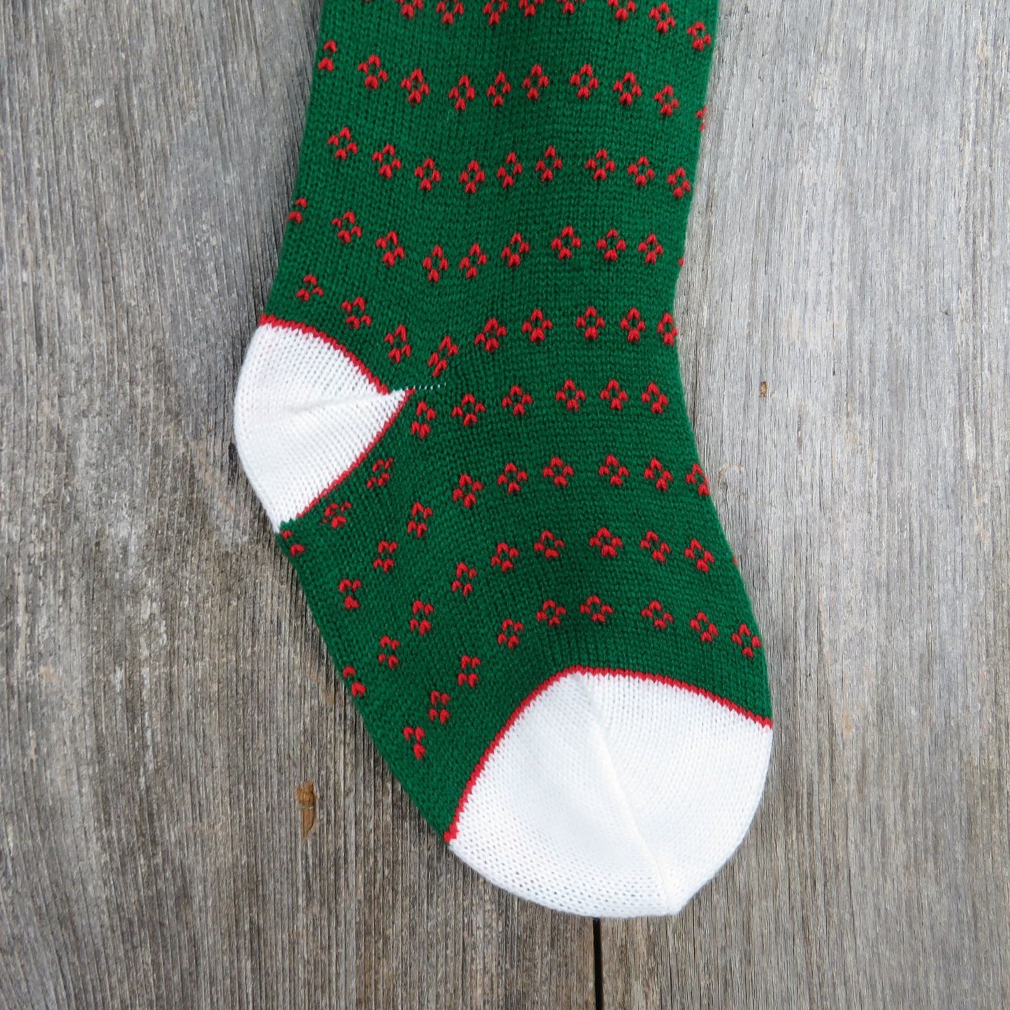 Vintage Merry Christmas Green Knit Stocking Knitted White Red Christmas Pom Pom ST343