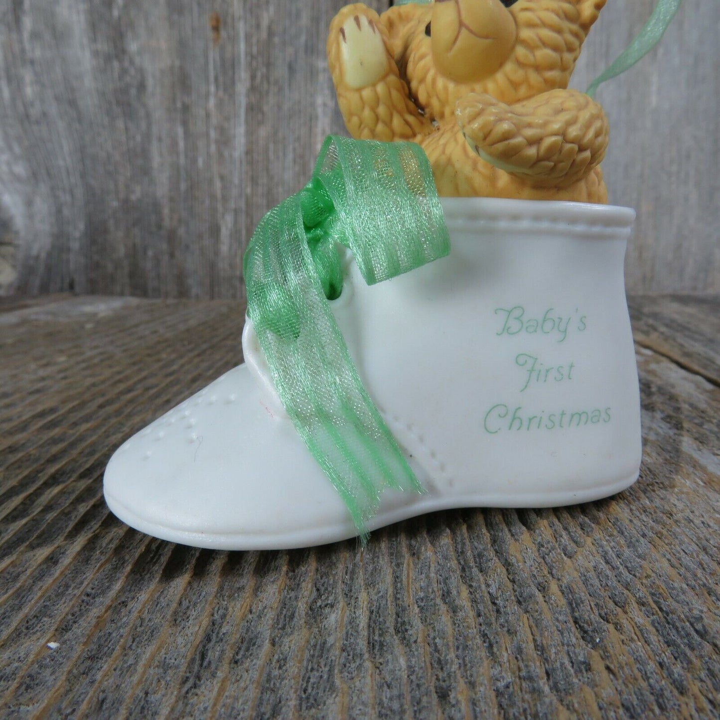 Baby’s First Christmas Hallmark Keepsake Ornament Bear Bootie Shoe 2003