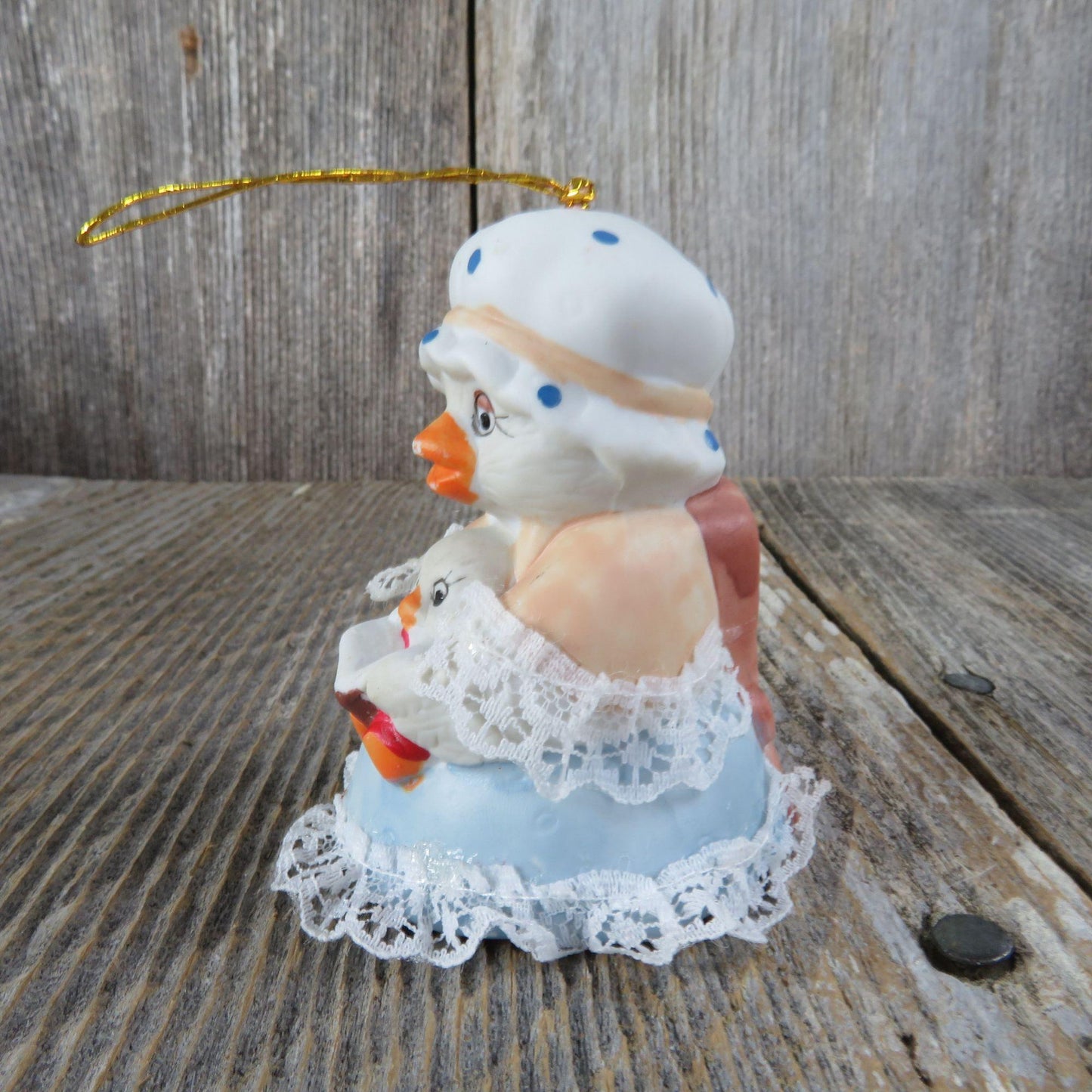 Vintage Mother Chicken with Chick Bell Ornament Mama Christmas Jasco Ceramic Porcelain Taiwan