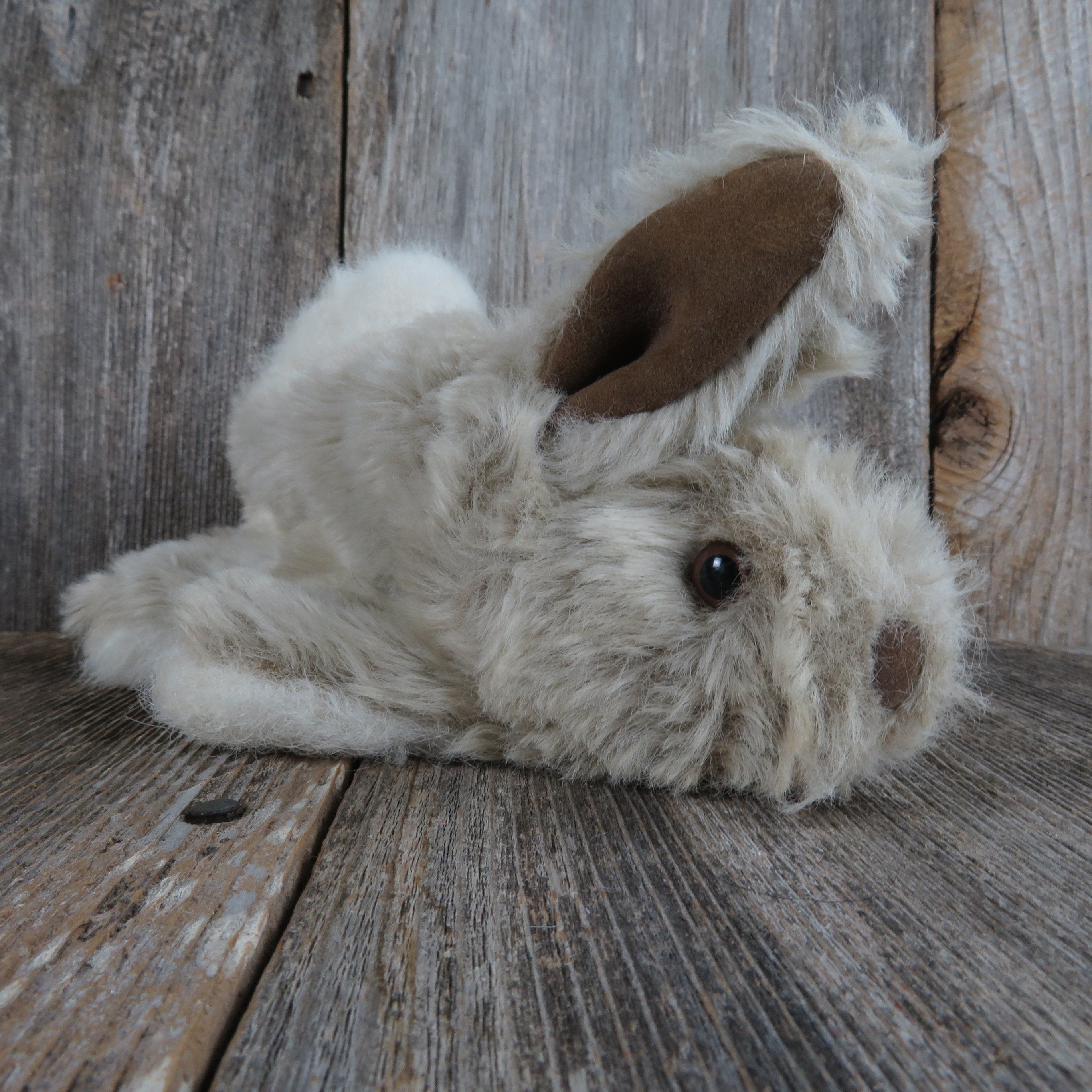 Vintage Bunny Rabbit Puppet Plush Brown Grey Cream Folkmanis Furry Fol ...