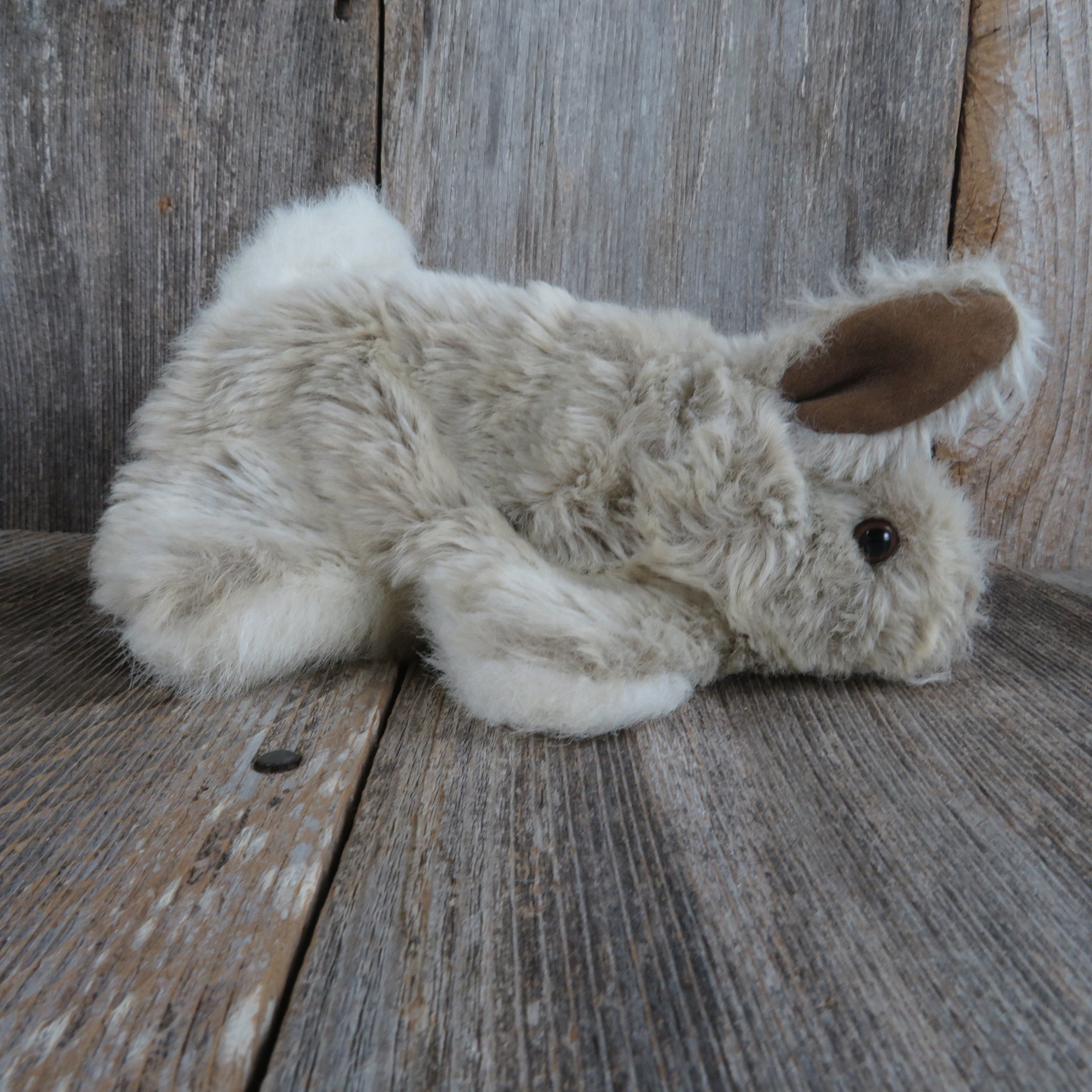 Vintage Bunny Rabbit Puppet Plush Brown Grey Cream Folkmanis Furry Fol ...