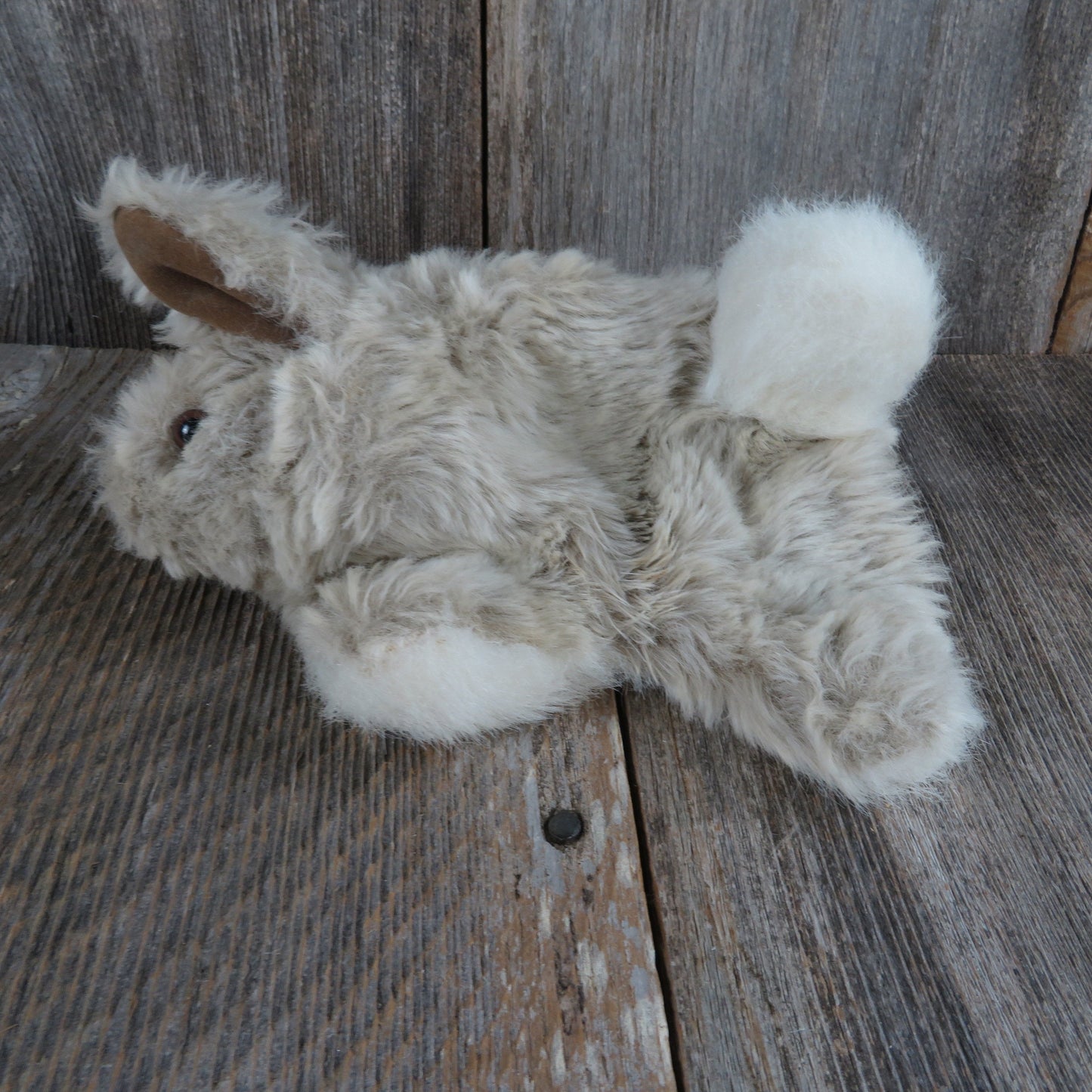 Vintage Bunny Rabbit Puppet Plush Brown Grey Cream Folkmanis Furry Folk Pawpets Easter Glove Hand Stuffed Animal 1978