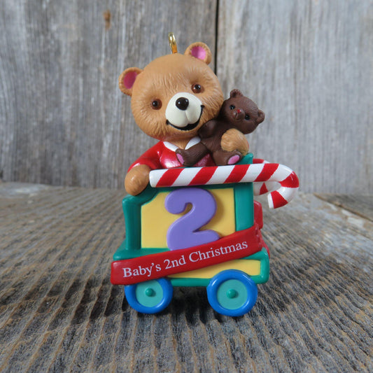 Vintage Teddy Bear Ornament Baby's Second Christmas Train 2nd Hallmark 1999 Dated Stocking