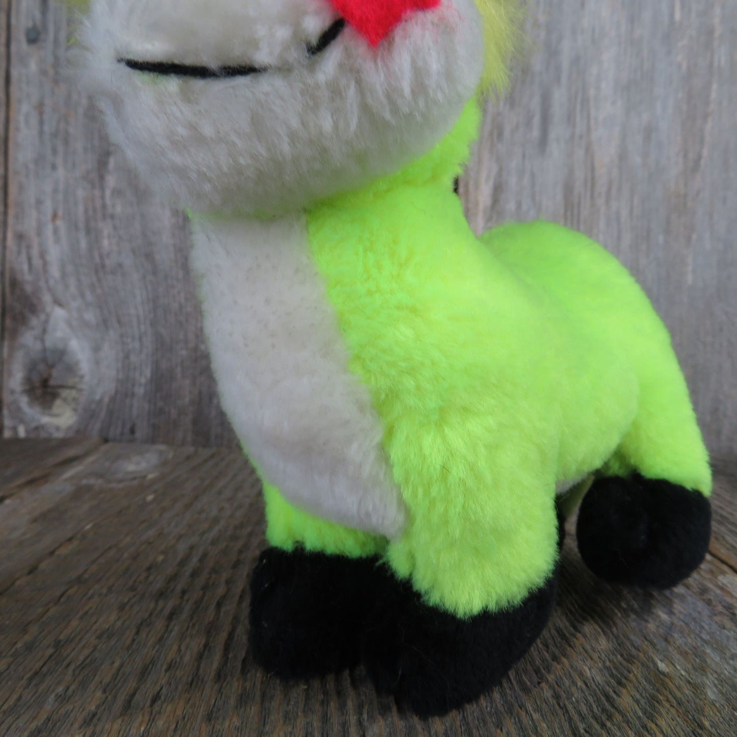 Vintage Cow Plush Florescent Green Yellow Horns Stuffed Animal Tongue Ace Novelty