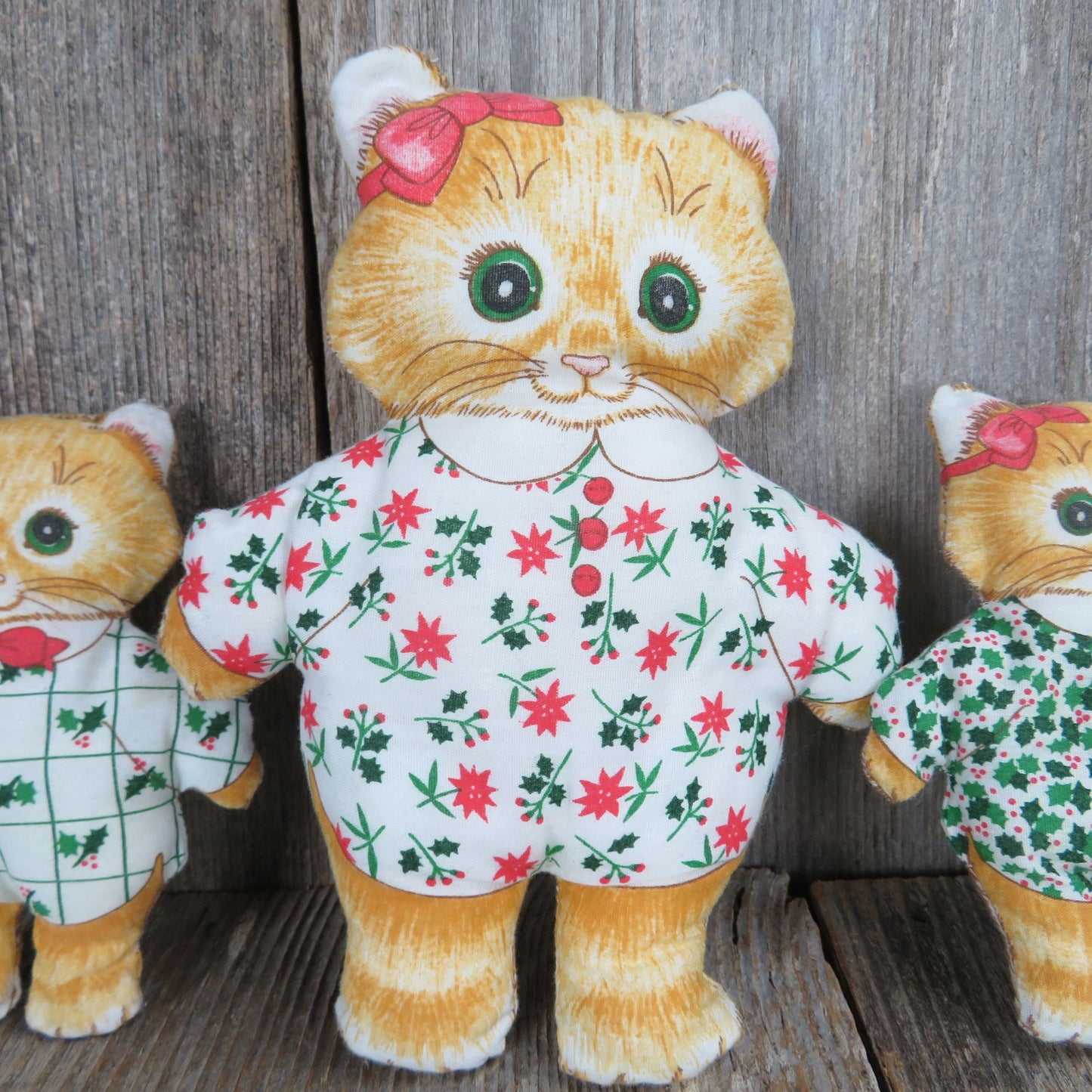 Three Little Kittens Pillow Dolls Cut and Sew Christmas Cats in Pajamas Fabric Stuffed Animal Set