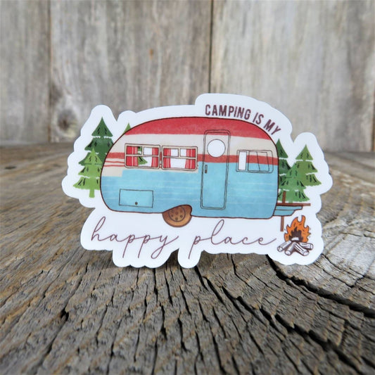 Camping is My Happy Place Sticker Full Color Travel Trailer Waterproof Outdoors Adventure Water Bottle Sticker