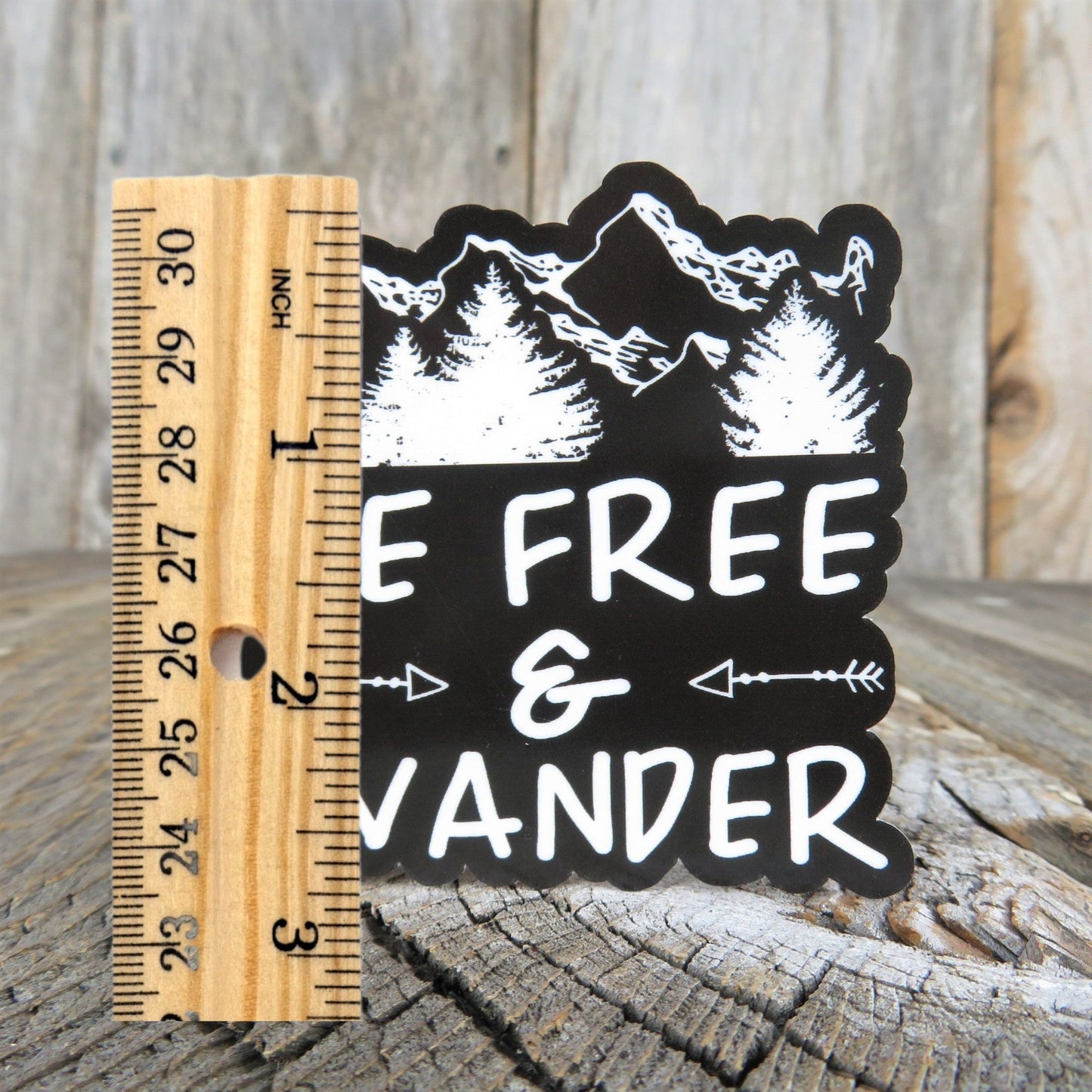 Be Free and Wander Sticker Black and White Outdoors Nature Waterproof Water Bottle Laptop Sticker