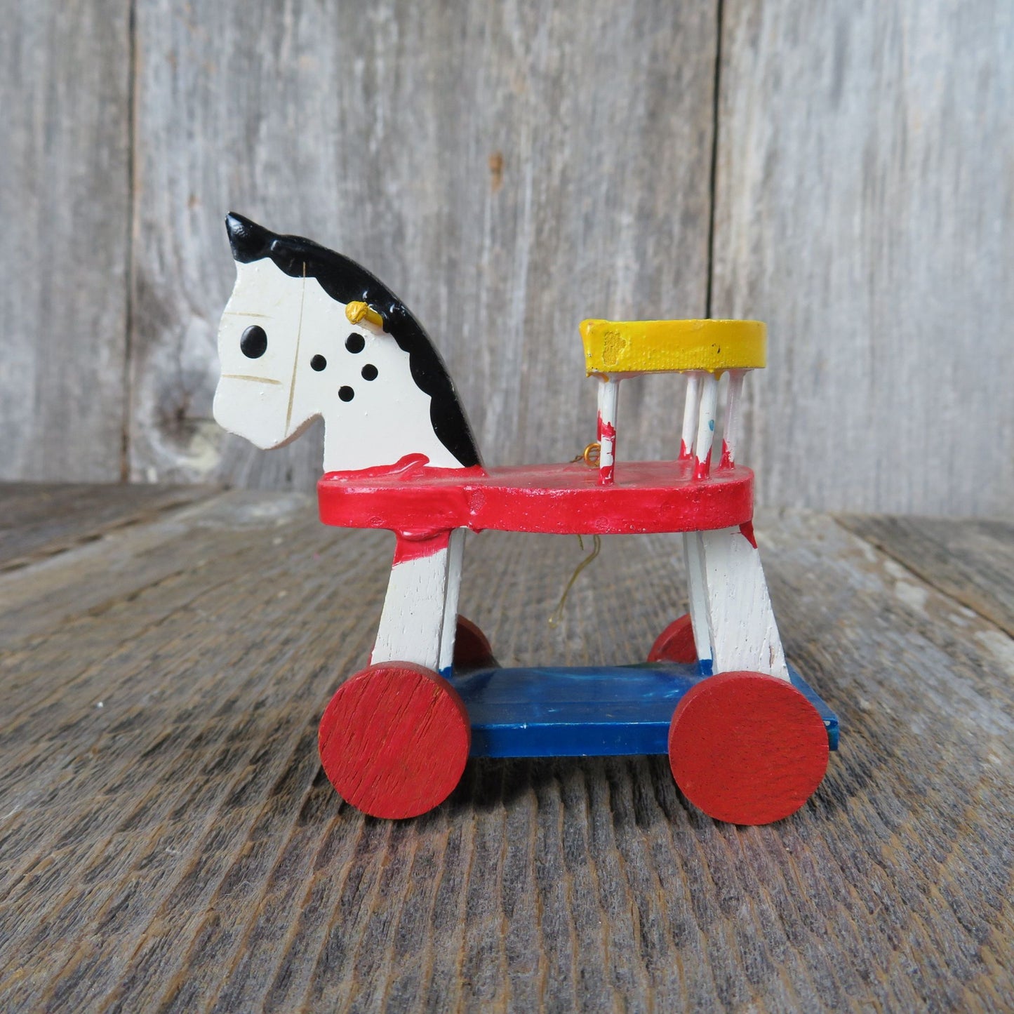 Vintage Wooden Horse with Wheels Ornament Christmas Pony Rocking Rolling Child's Toy Ride on Pony