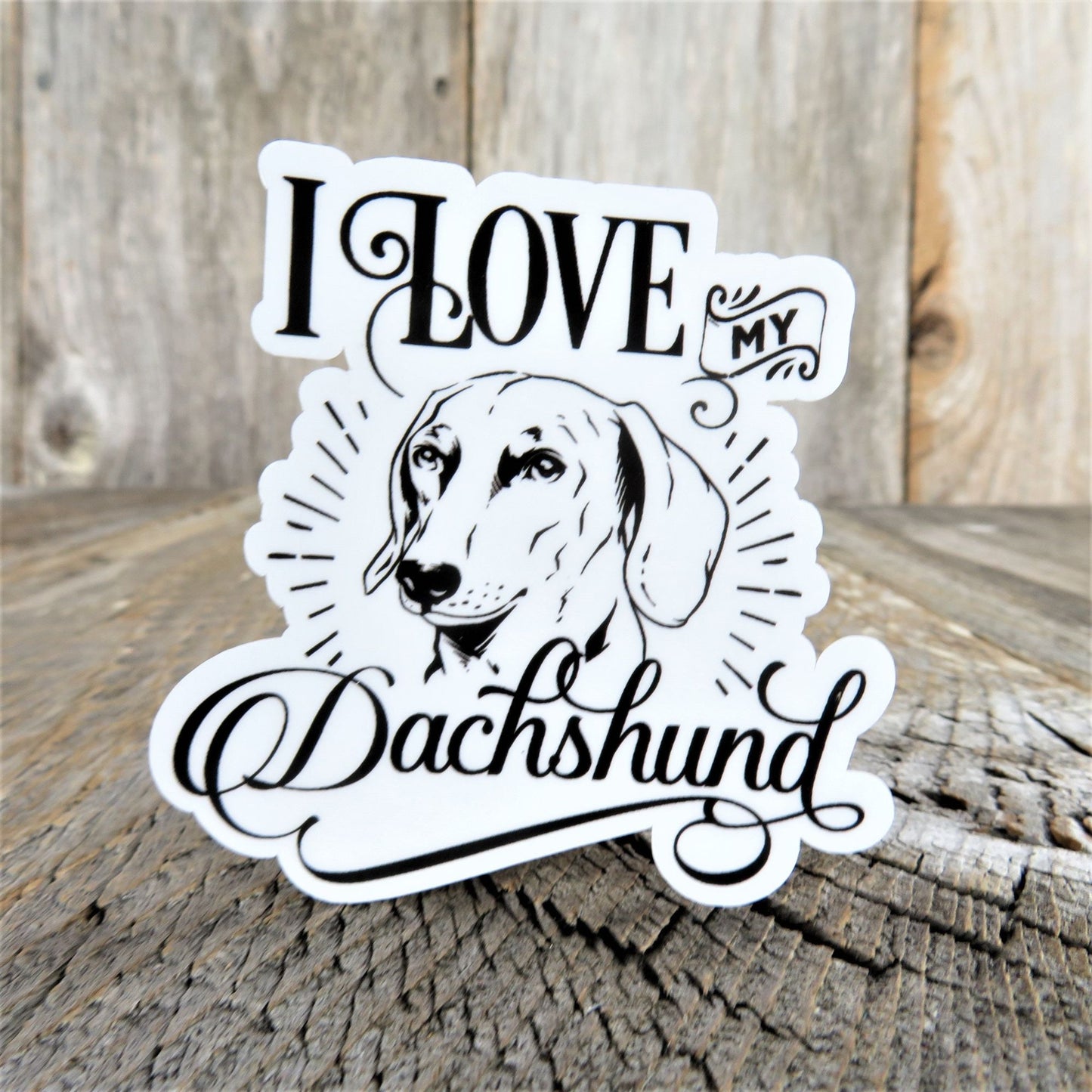 I Love My Dachshund Dog Sticker Decal Black and White Waterproof Dog Lover Gift for Car Water Bottle Laptop