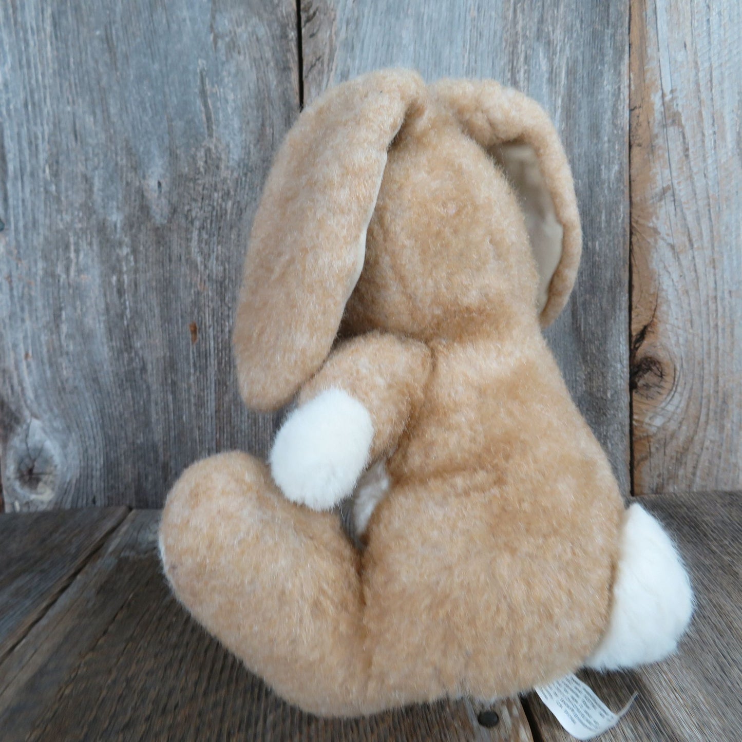 Vintage Bunny Rabbit Plush Beige Brown with Blue Bow Hard Stuffed Animal Plastic Eyes and Flocked Nose Easter