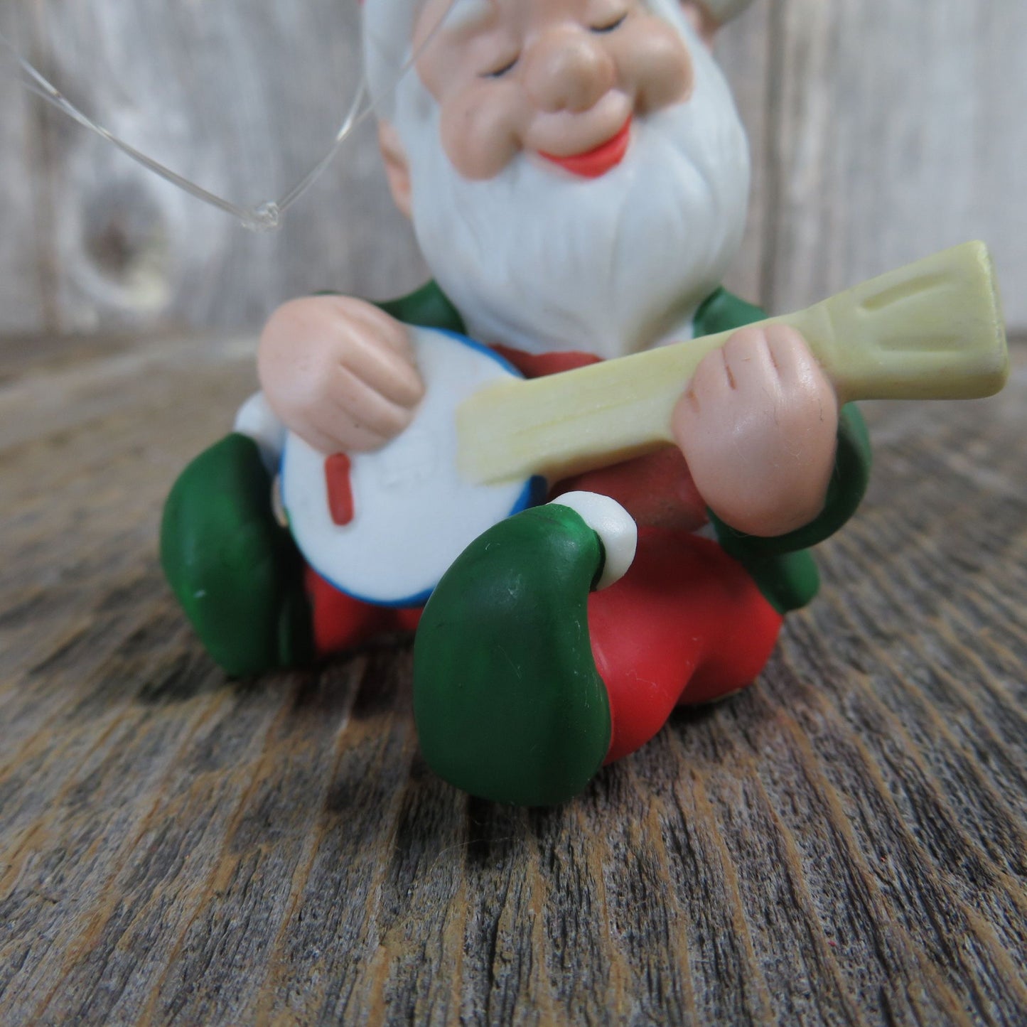 Vintage Musical Elf Ornament Santa Hat Guitar Mandolin Lute Ceramic