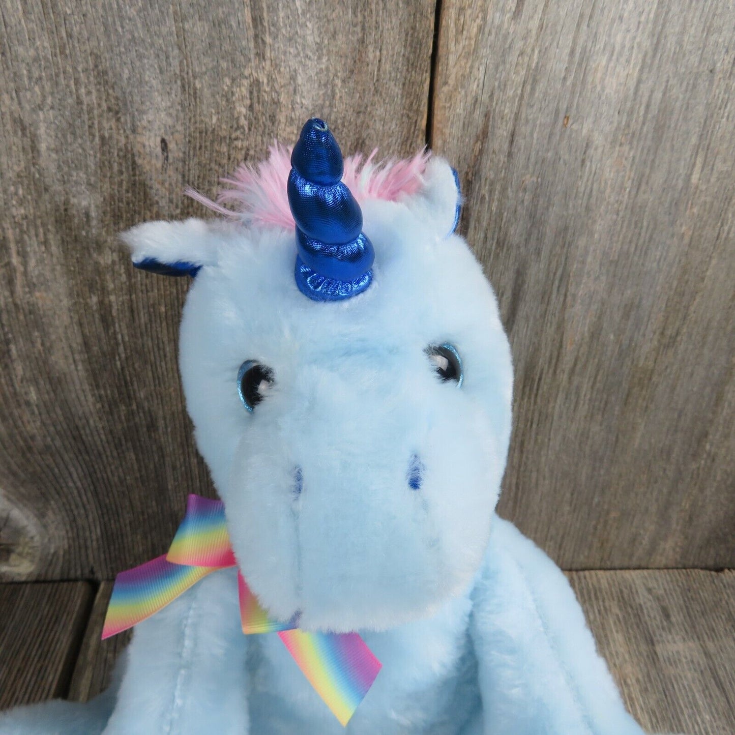 Blue Unicorn Plush Sun Point Co Green Pink Mane Rainbow Bow Sateen Feet