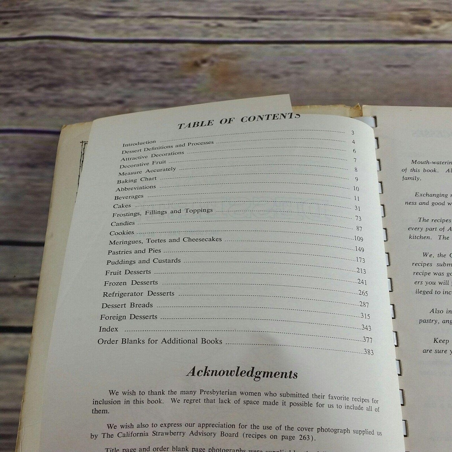 Vintage Desserts Cookbook Favorite Recipes of Presbyterian Women Dessert Recipes 1968 Spiral Bound