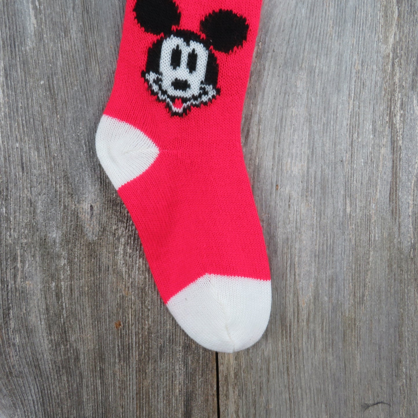 Vintage Mickey Mouse Knit Stocking Merry Christmas Walt Disney Company Knitted Red White Trees