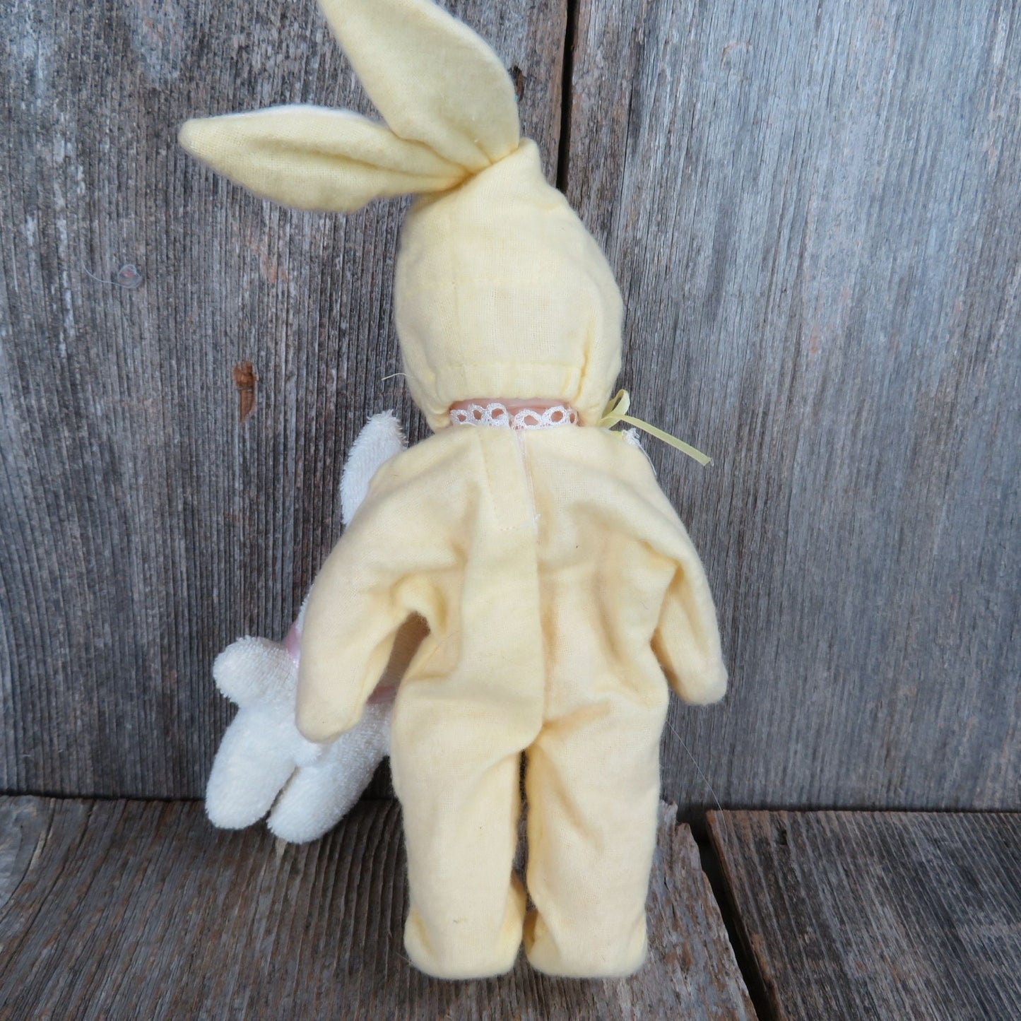 Vintage Kewpie Doll in Yellow Bunny Suit Plastic Jesco Bunny Plush Stuffed Animal 1986
