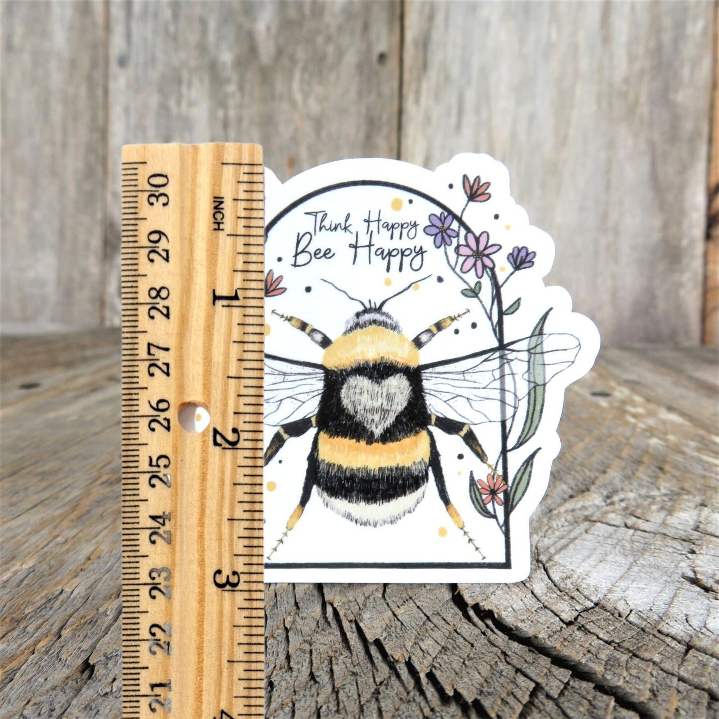 Think Happy Bee Happy Sticker Bumblebee Full Color Waterproof Gardener Bugs Water Bottle Laptop