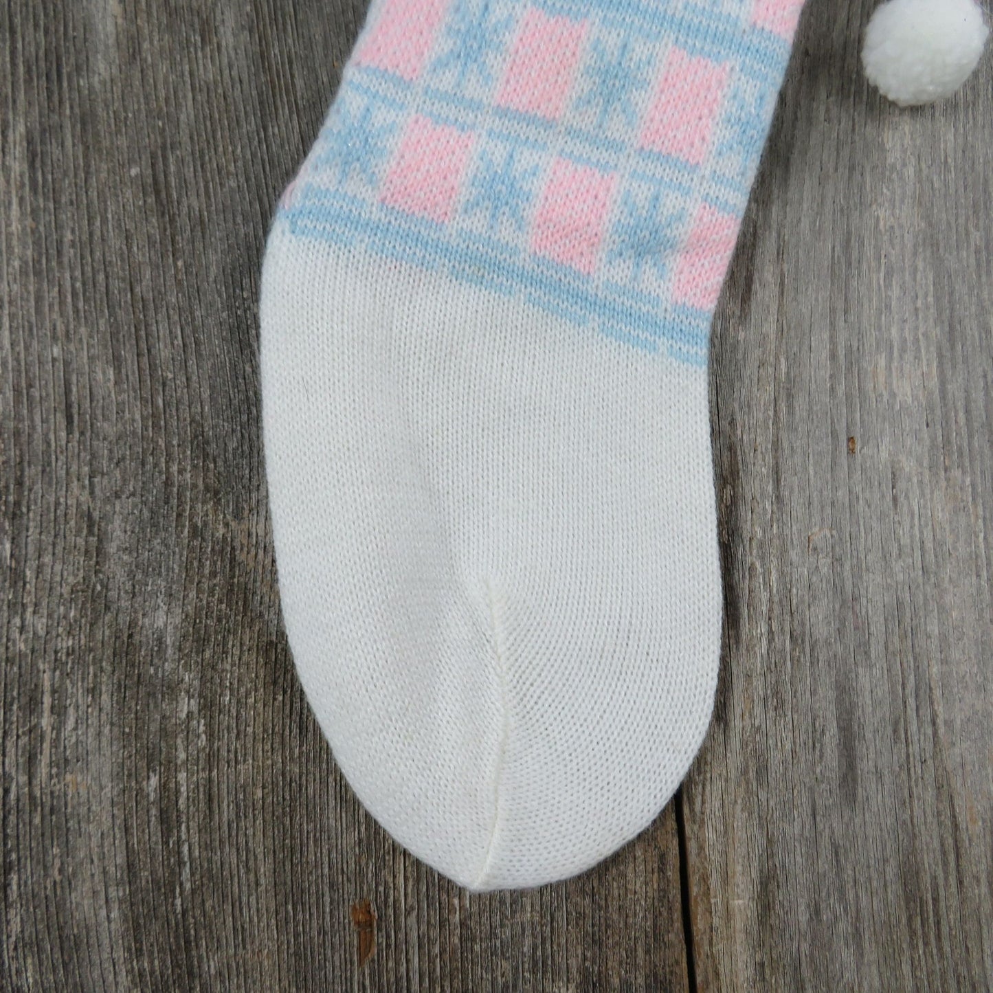 Vintage Baby Stocking Knit Pink and Blue Pocket Knitted First Christmas St354