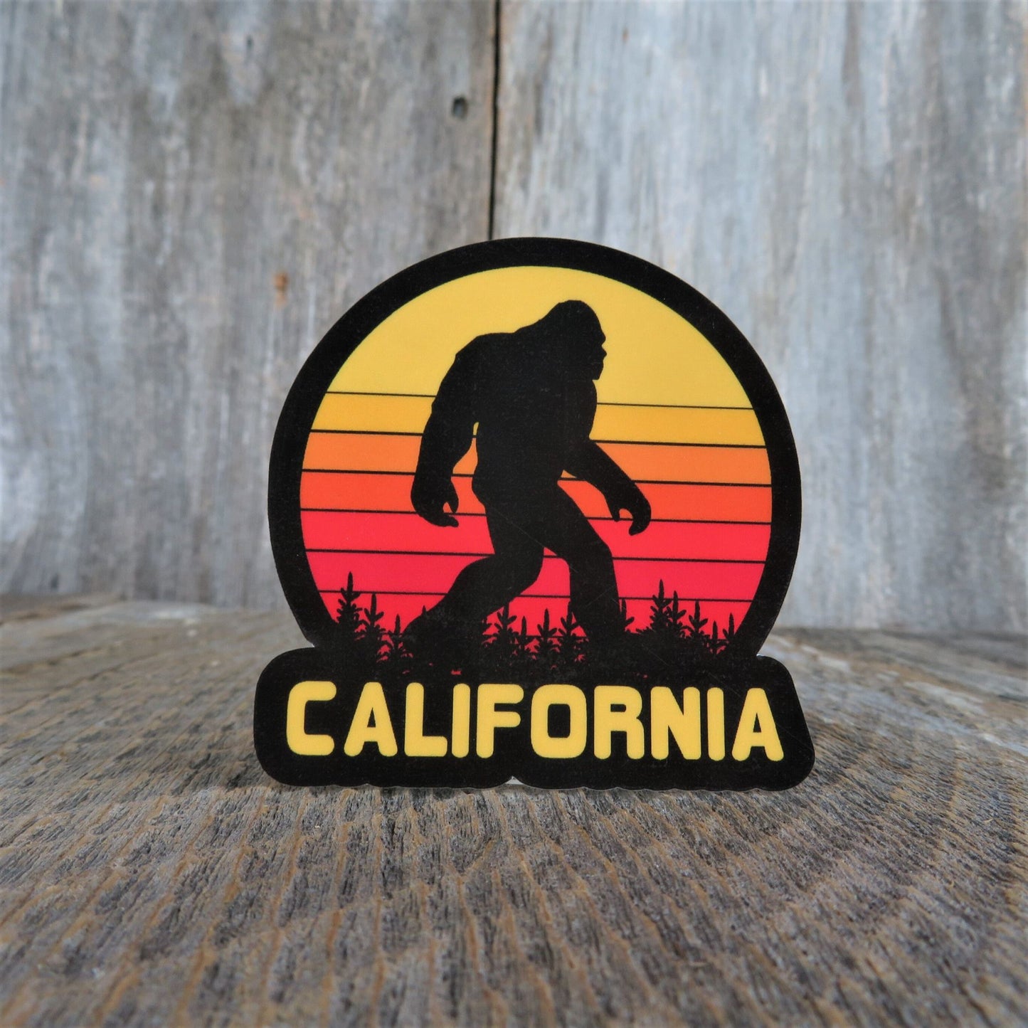 California Bigfoot Sticker Retro Sunset Souvenir Waterproof Travel Water Bottle Laptop Red Yellow