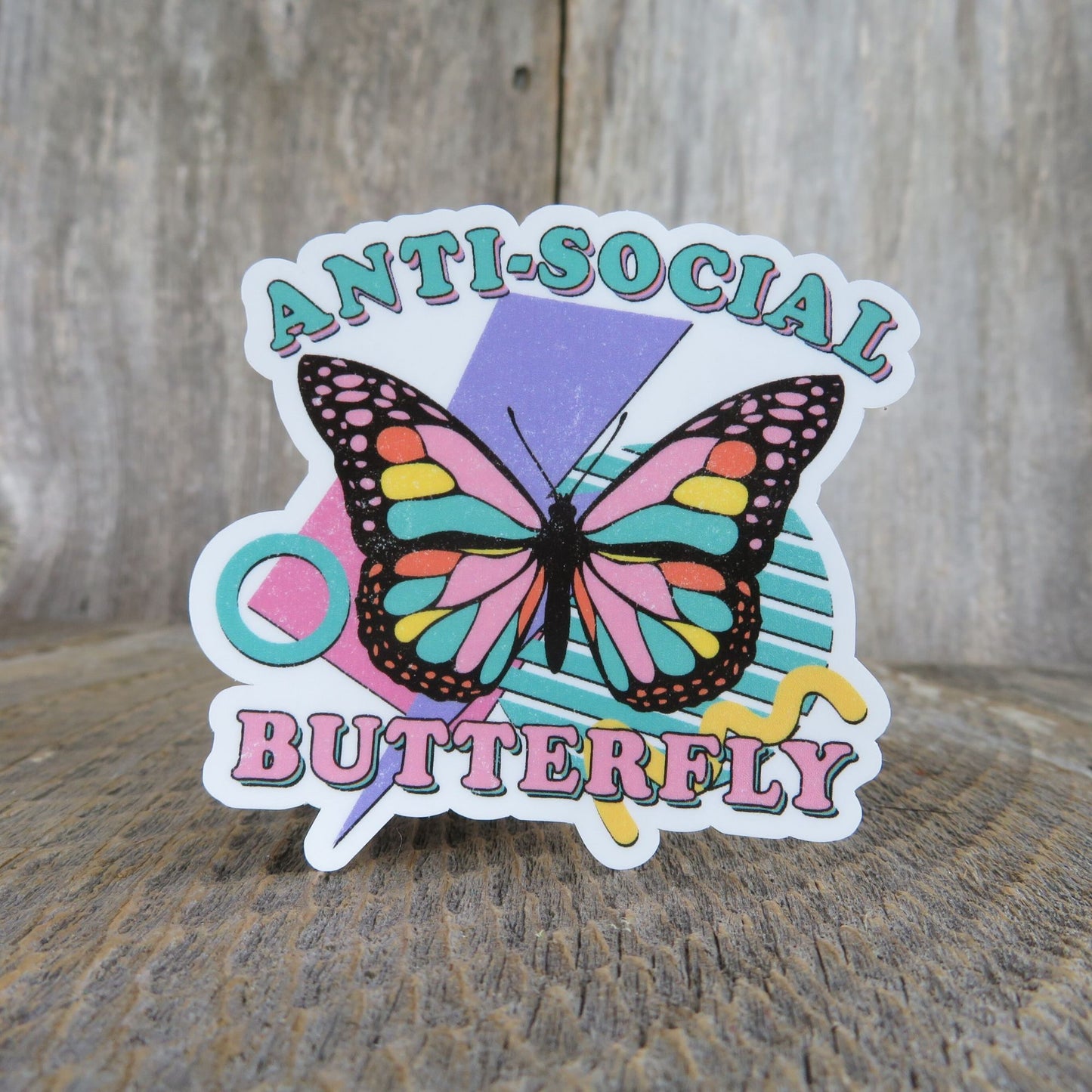 Anti-Social Butterfly Sticker Retro 90s Colors Waterproof Funny Sarcastic Sayings Introverts