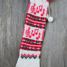 Load image into Gallery viewer, Vintage Jingle Bells  Knit Stocking Christmas Musical Notes Red Green White Pom Pom