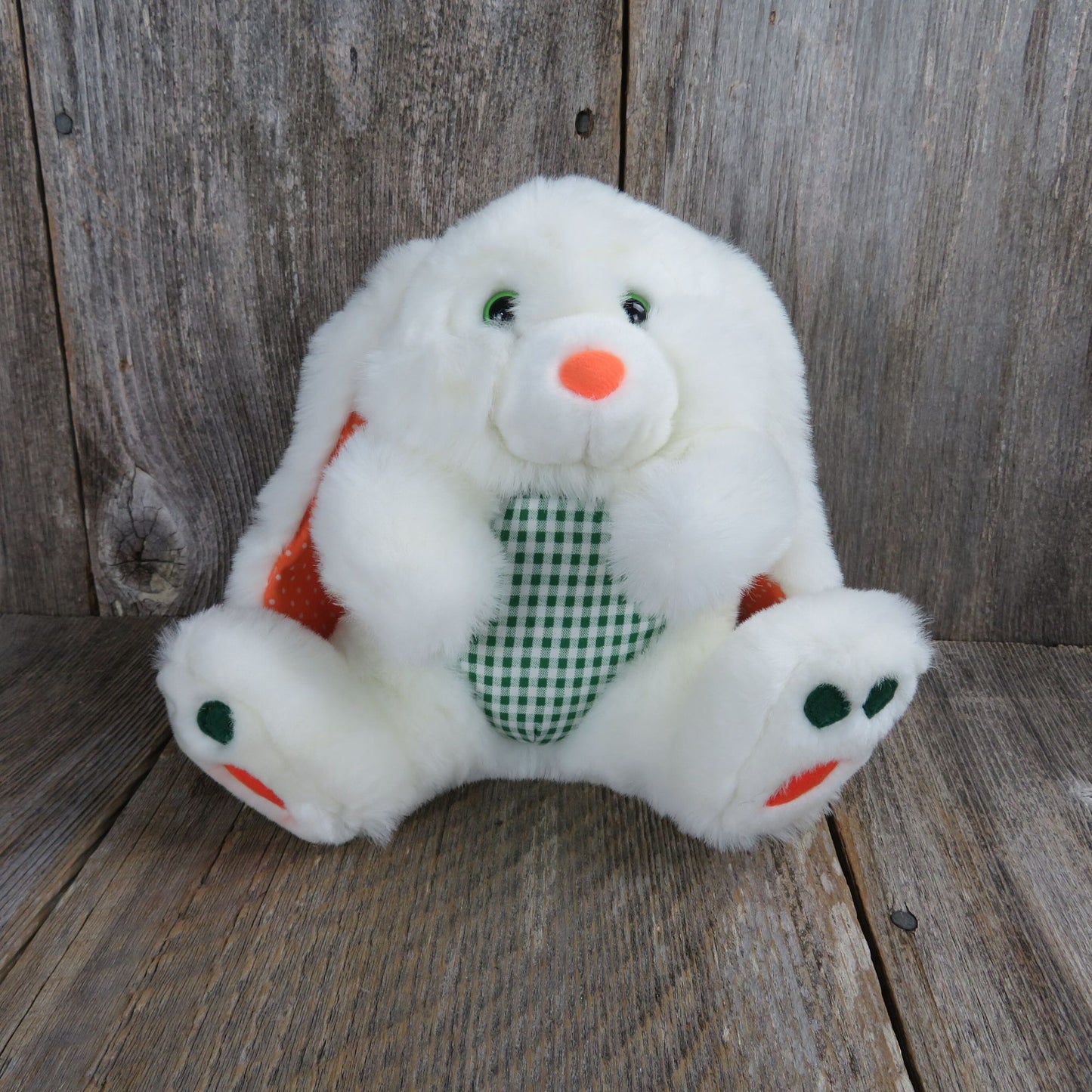 Vintage Bunny Rabbit Plush Avon Green Gingham White Orange Easter Stuffed Animal 1995