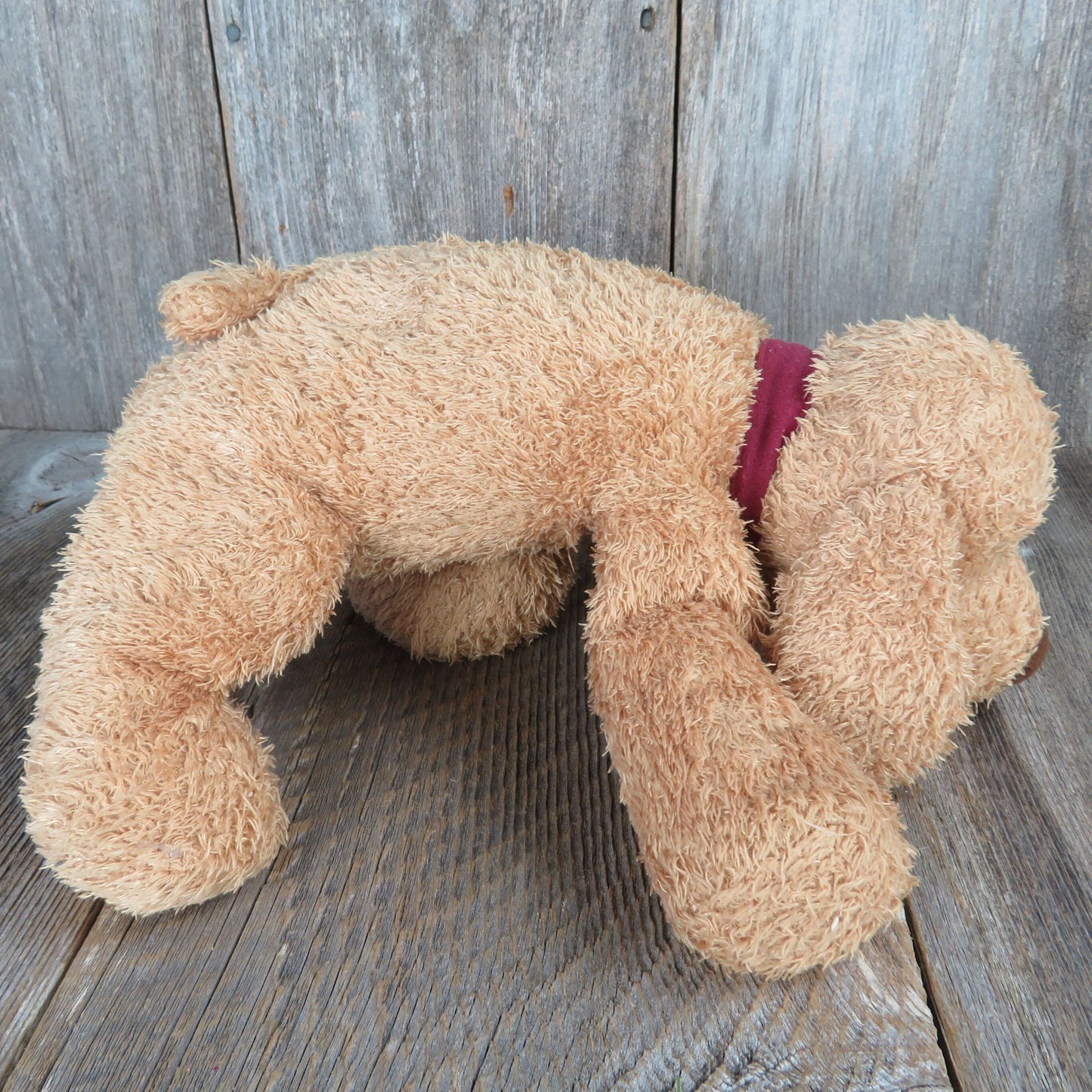 Floppy Eared Puppy Dog Plush Brown Shaggy Red Collar Stuffed Animal Marks and Spencer 1995 Weighted Laying