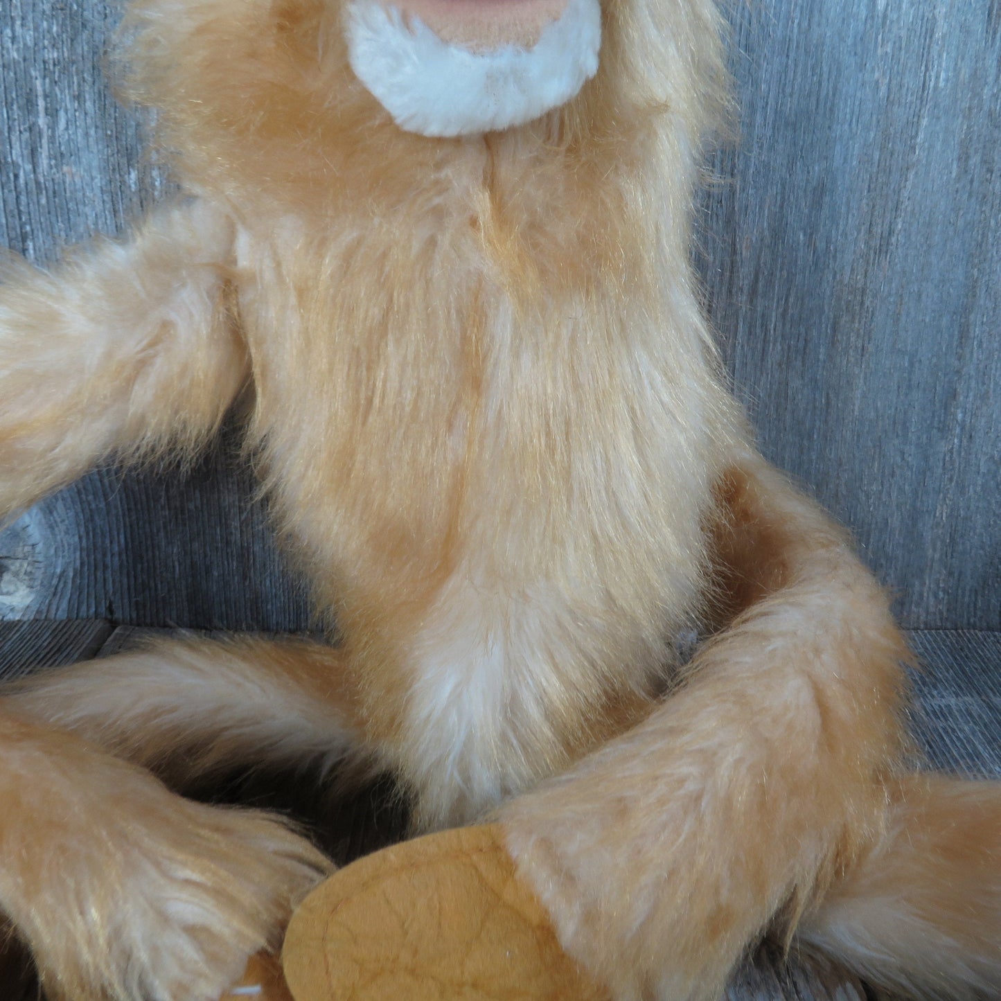 Vintage Monkey Puppet Plush Long Arms Legs Fuzzy Tan Cream Stuffed Animal Toy