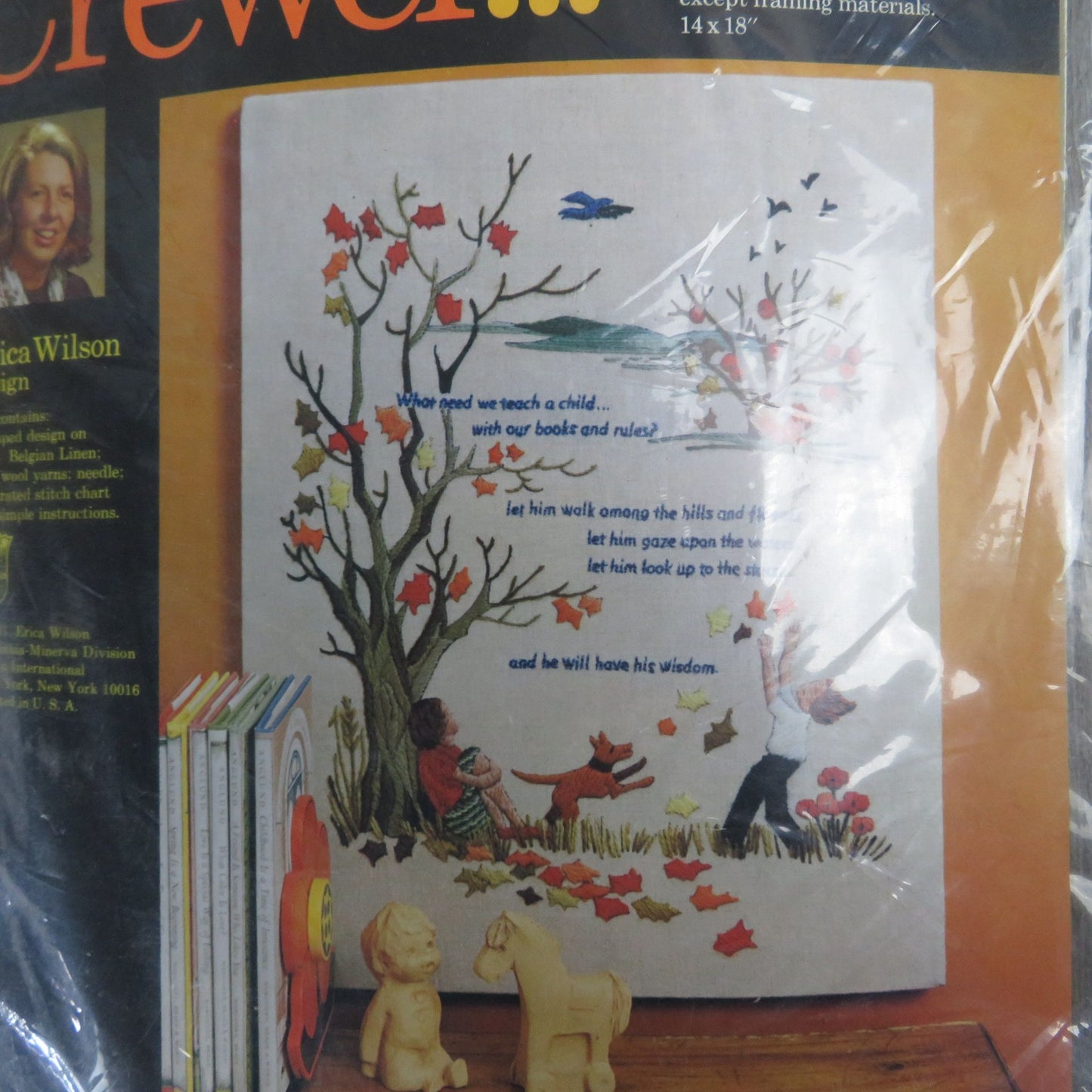 Crewel Sampler Kit Columbia Minerva Creative 1971 Crewel Embroidery Erica Wilson Child Poem 7155